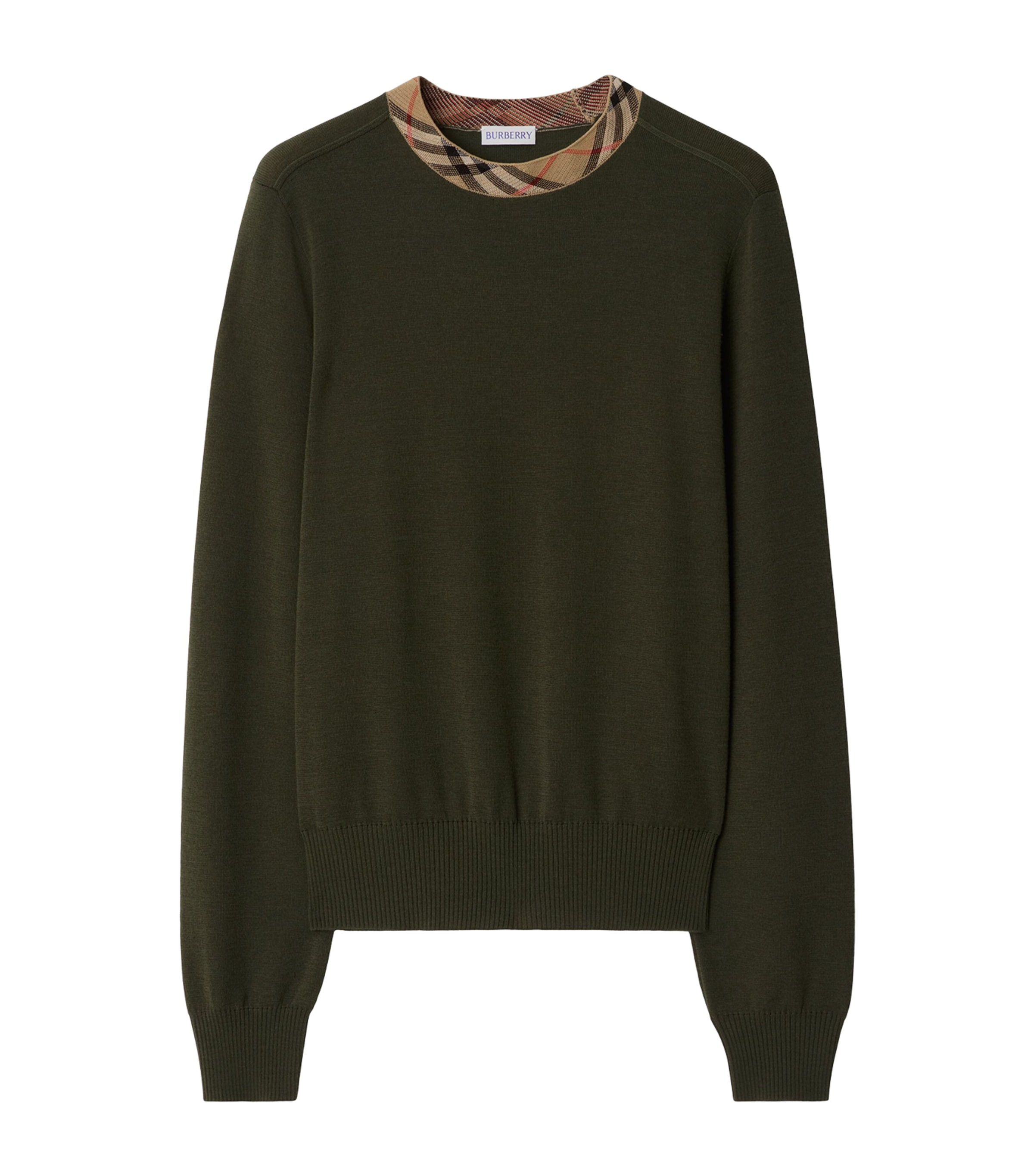 Wool Check-Trim Sweater