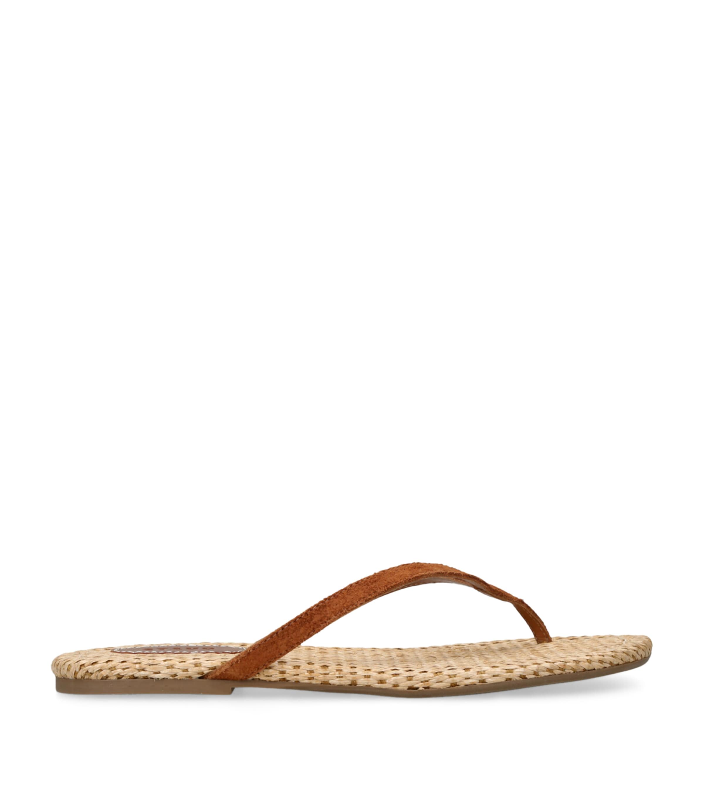 Suede-Raffia Freja Thong Flip Flops