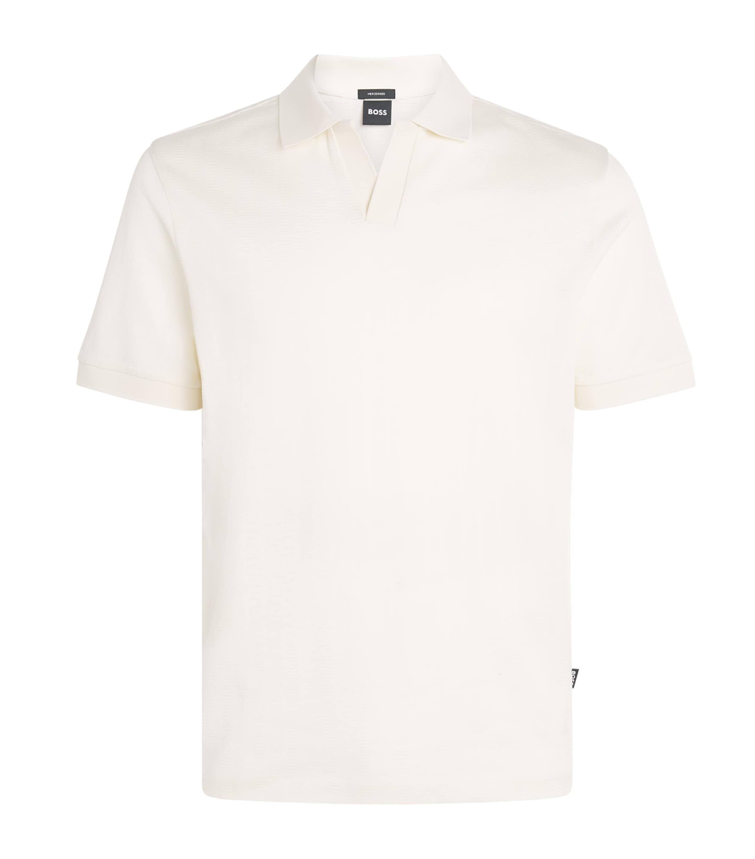 BOSS Mens Cotton Jacquard Open-Neck Polo Shirt Open White