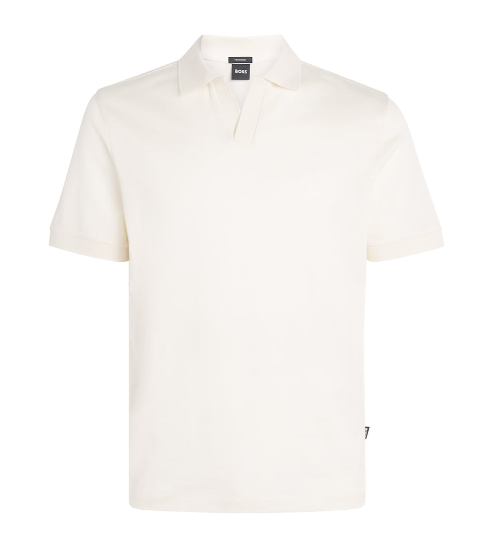 BOSS Mens Cotton Jacquard Open-Neck Polo Shirt Open White