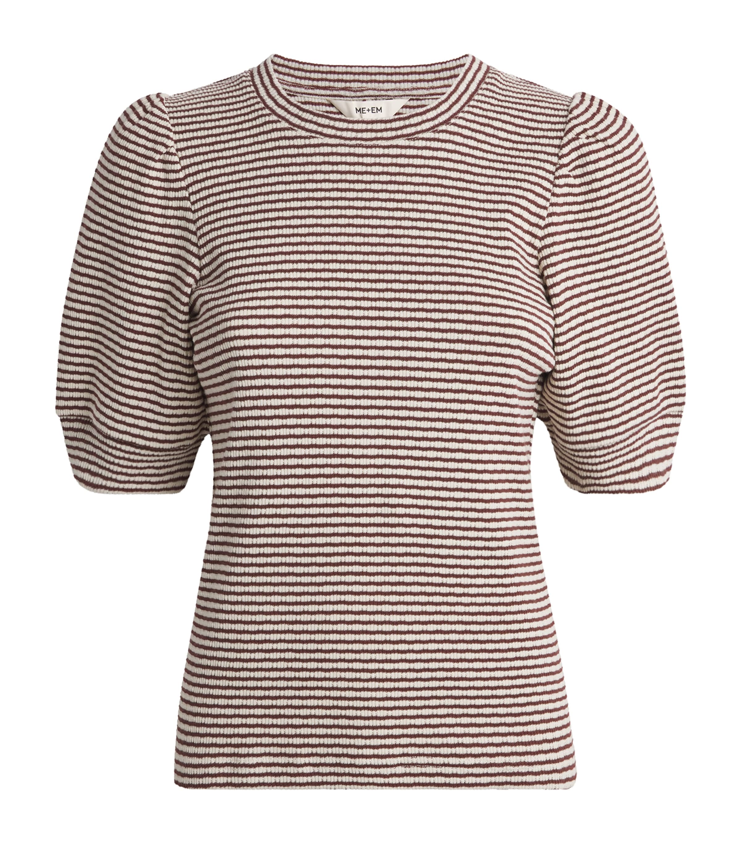 ME+EM Womens Cotton Puff-Sleeve T-Shirt Brown/ Cream