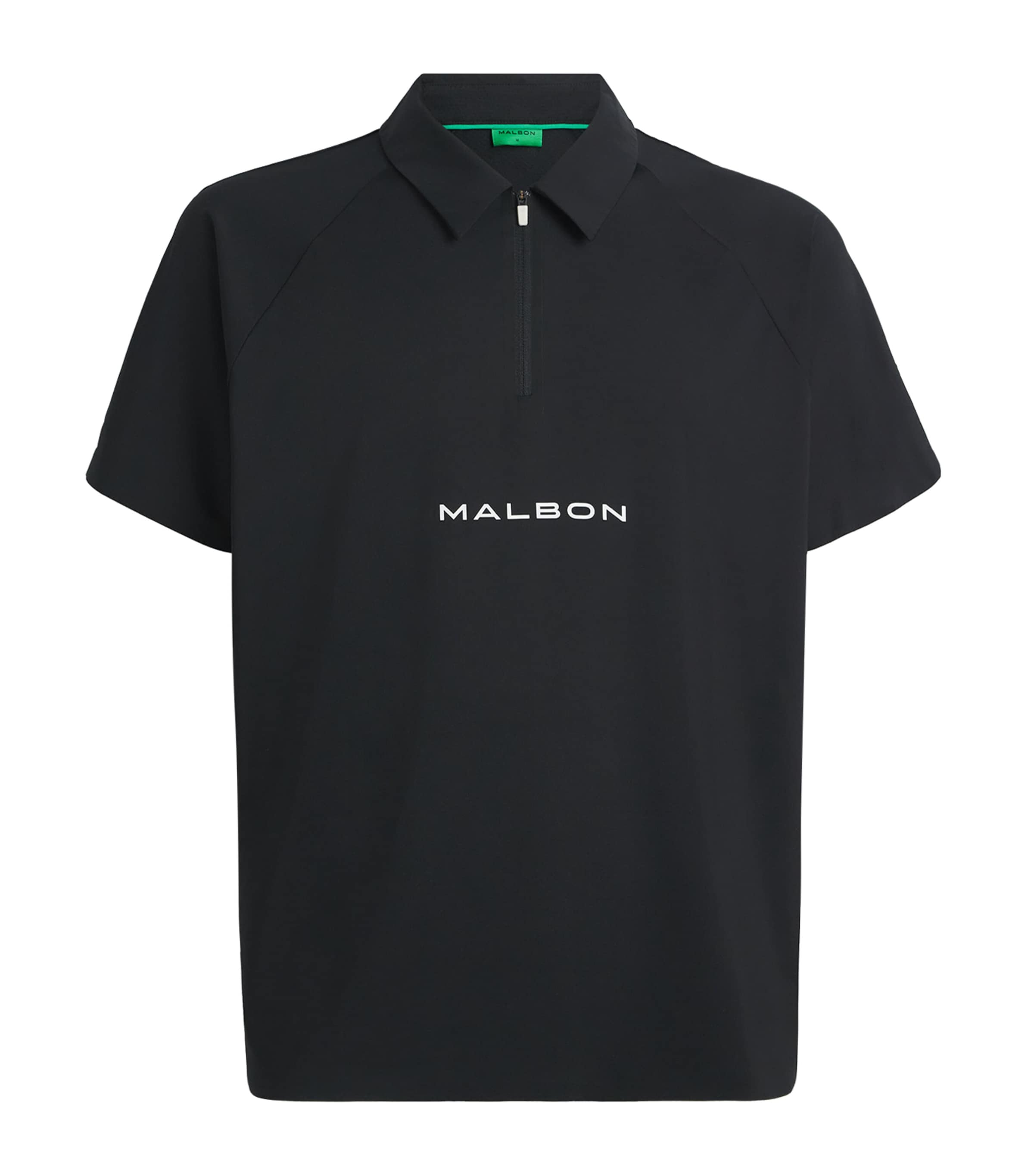 Malbon Mens Performance Zip Raglan Polo Shirt Black