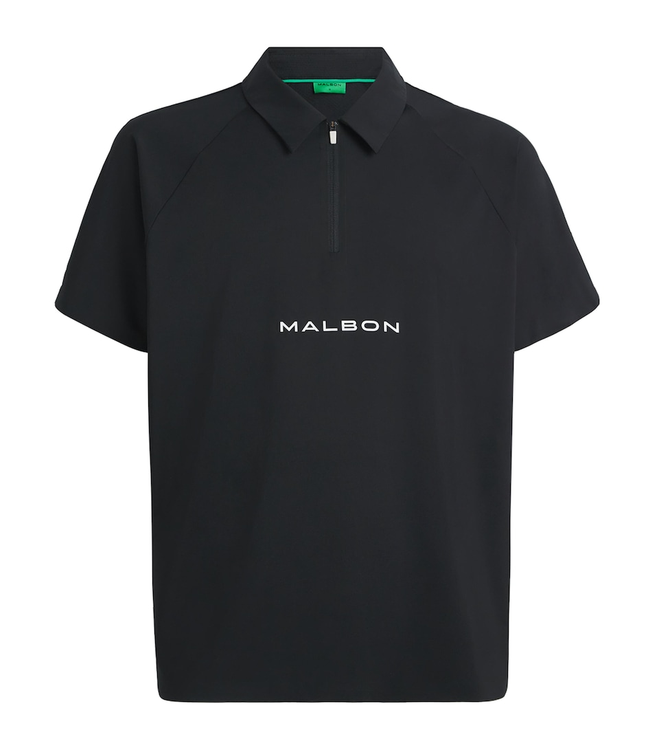 Malbon Mens Performance Zip Raglan Polo Shirt Black