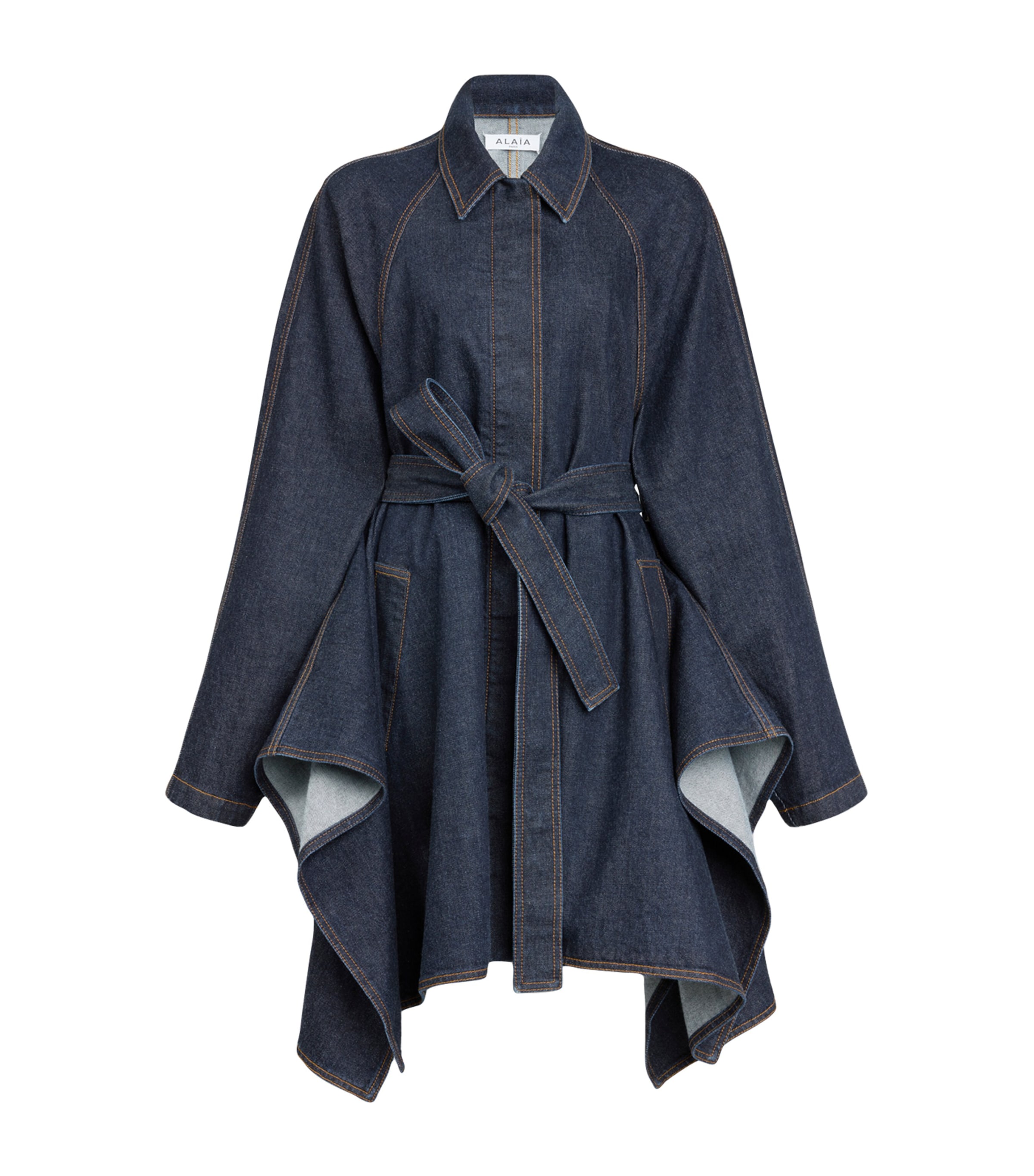 Alaïa Womens Panelled Belted Denim Jacket Bleu Brut