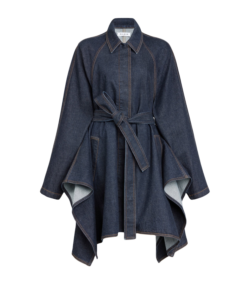 Alaïa Womens Panelled Belted Denim Jacket Bleu Brut