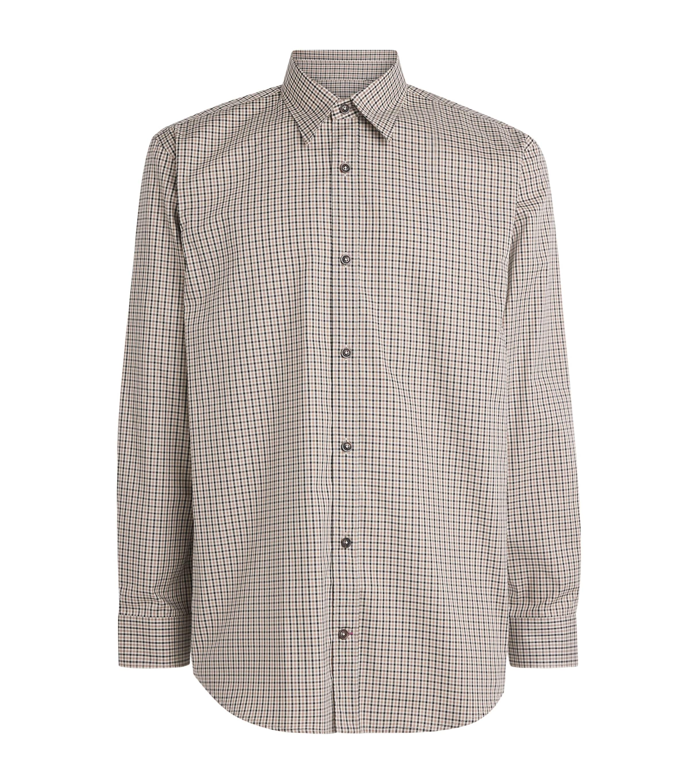 Purdey Mens Cotton Tattersall Shirt Taupe