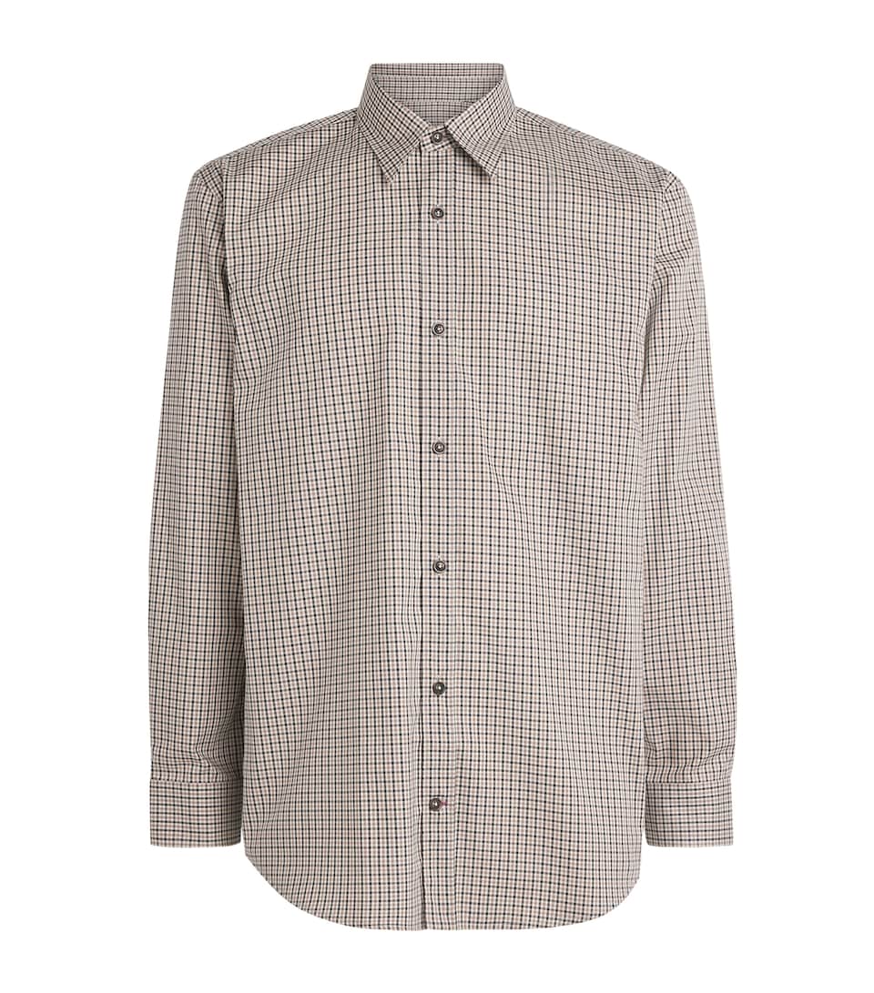 Purdey Mens Cotton Tattersall Shirt Taupe