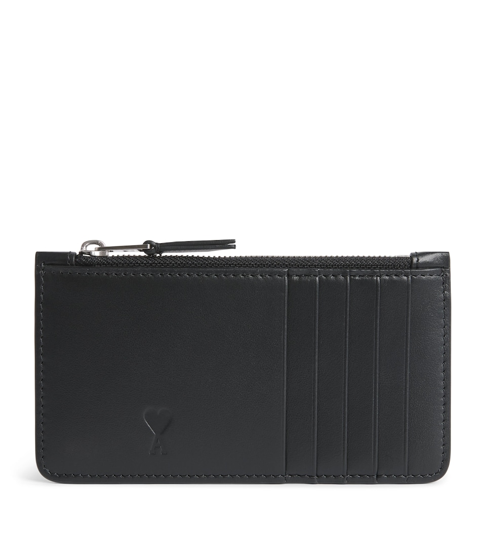 AMI Paris Leather Zipped Card Holder Noir