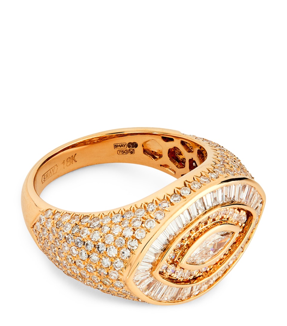 Yellow Gold and Diamond Evil Eye Pinky Ring