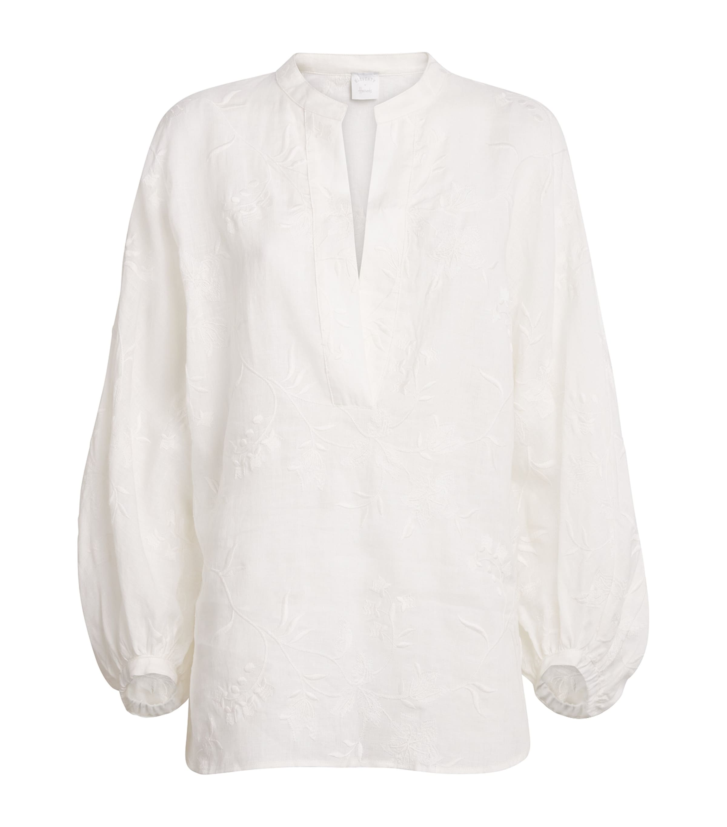 x Harrods Linen Floral-Embroidered Blouse
