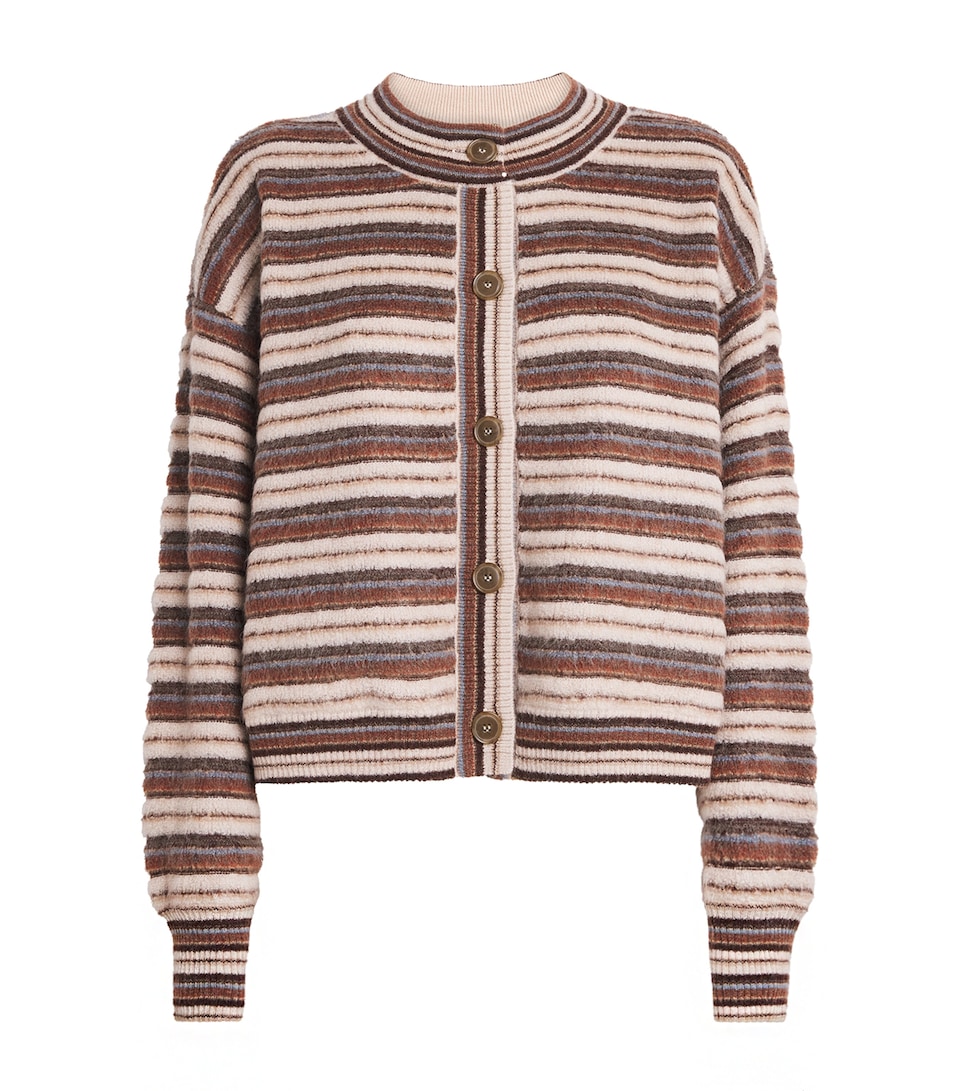 FRAME Womens Mohair-Blend The Femme Stripe Cardigan Sky Blu Multi Stripe