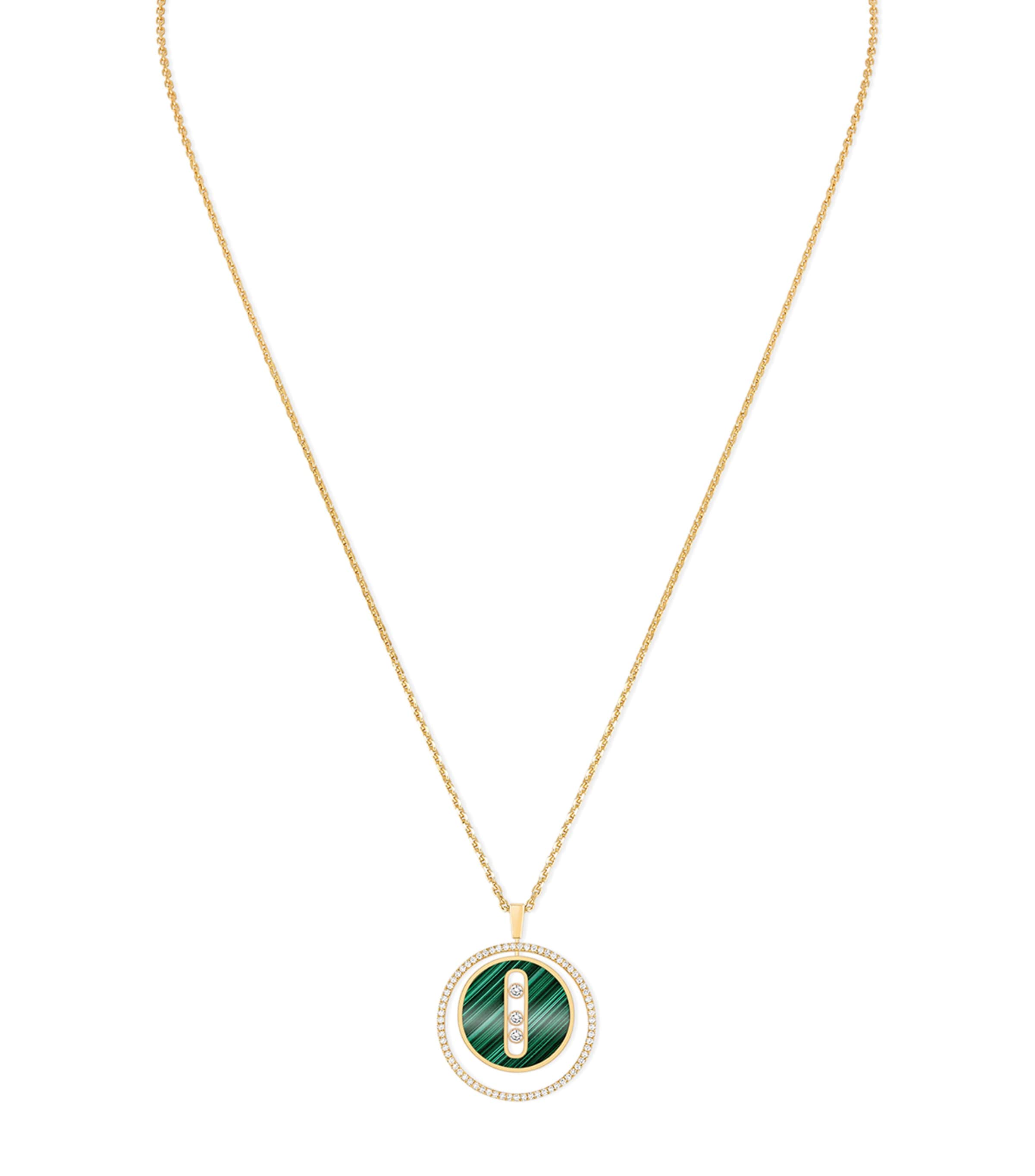 Yellow Gold, Diamond and Malachite Lucky Move Necklace