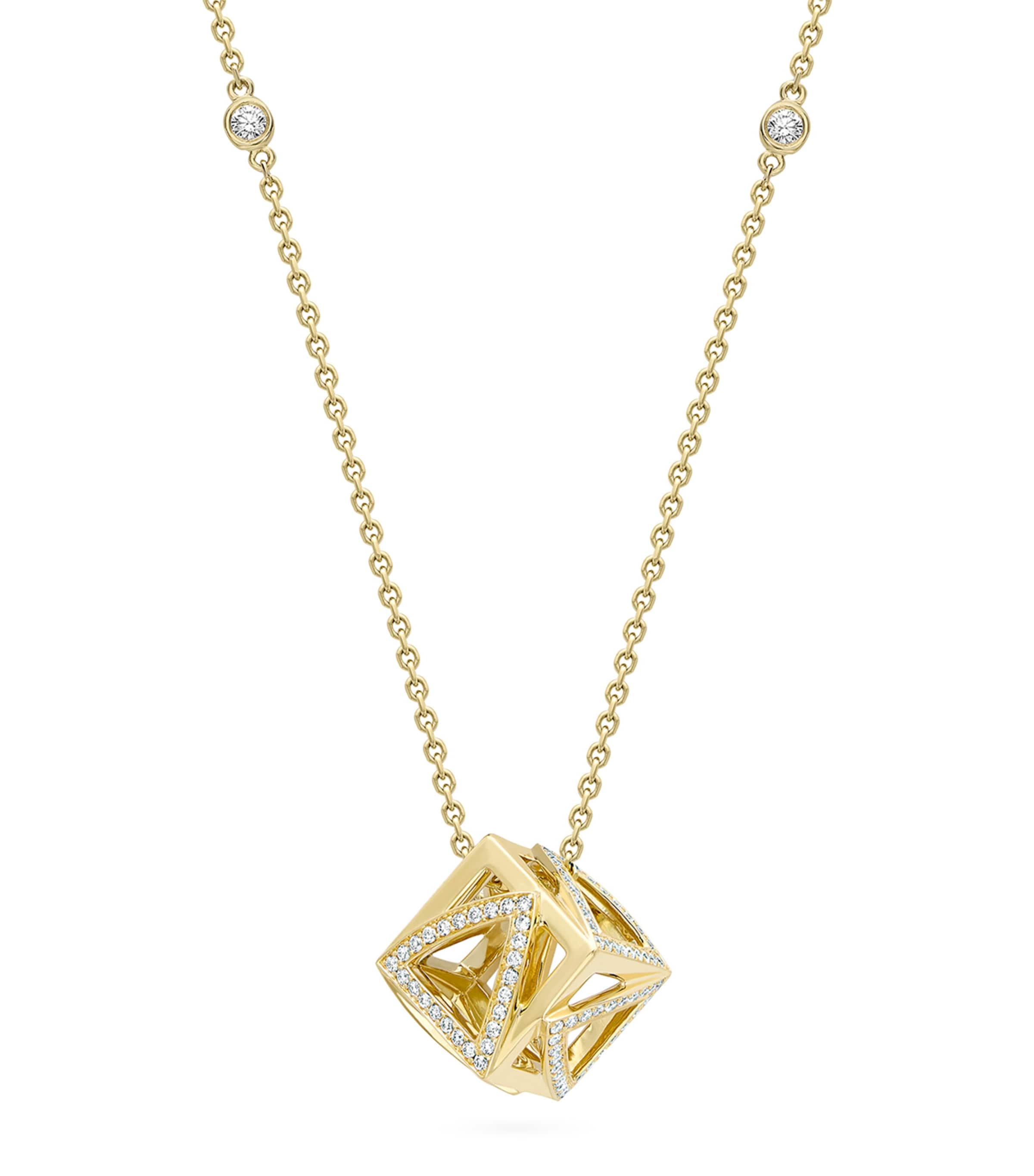 Yellow Gold and Diamond Be You Cube Pendant Necklace