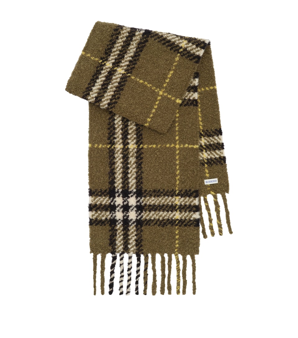 Burberry Alpaca-Blend Bouclé Check Scarf Pea Green