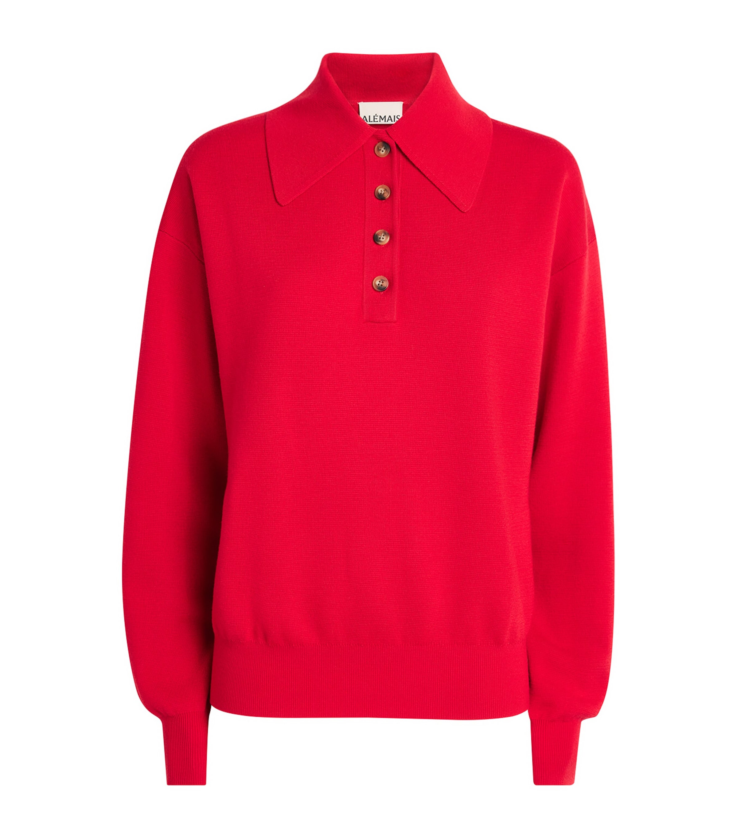 ALEMAIS Womens Merino Wool Rocky Polo Sweater Cherry