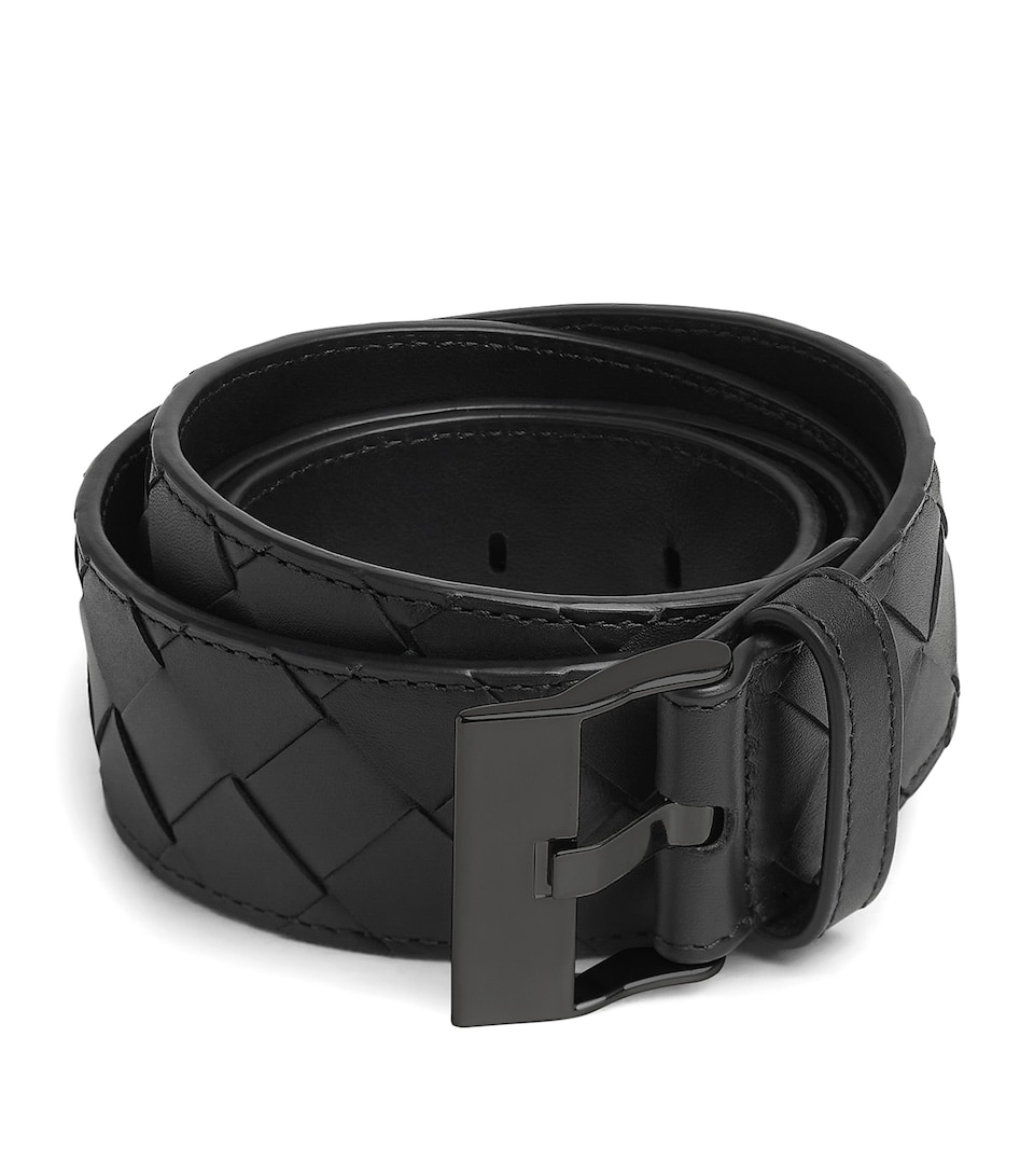 Leather Intrecciato Watch Buckle Belt
