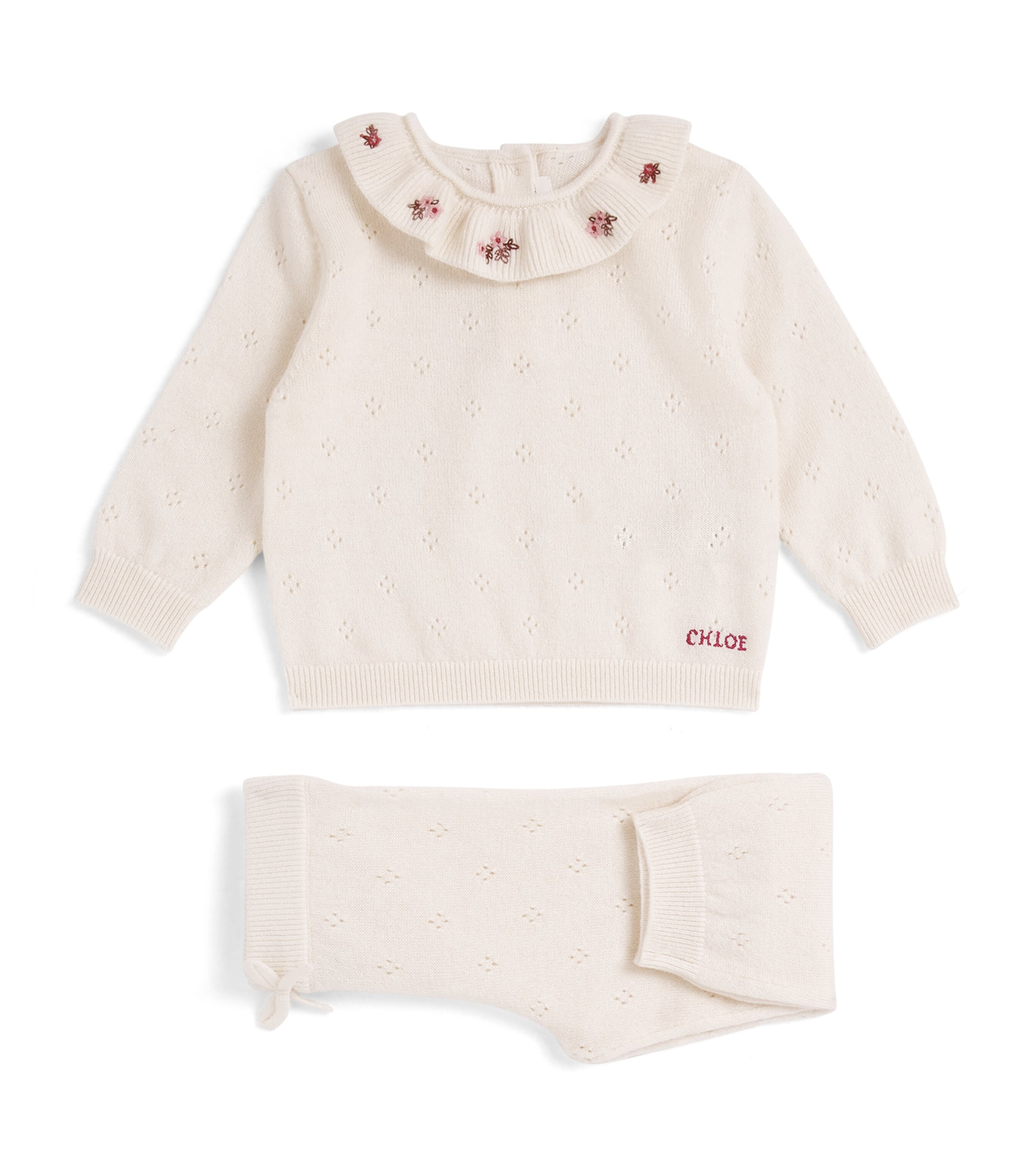 Chloé Kids Wool-Cashmere Embroidered Top and Trousers Set (3-18 Months) Ivory