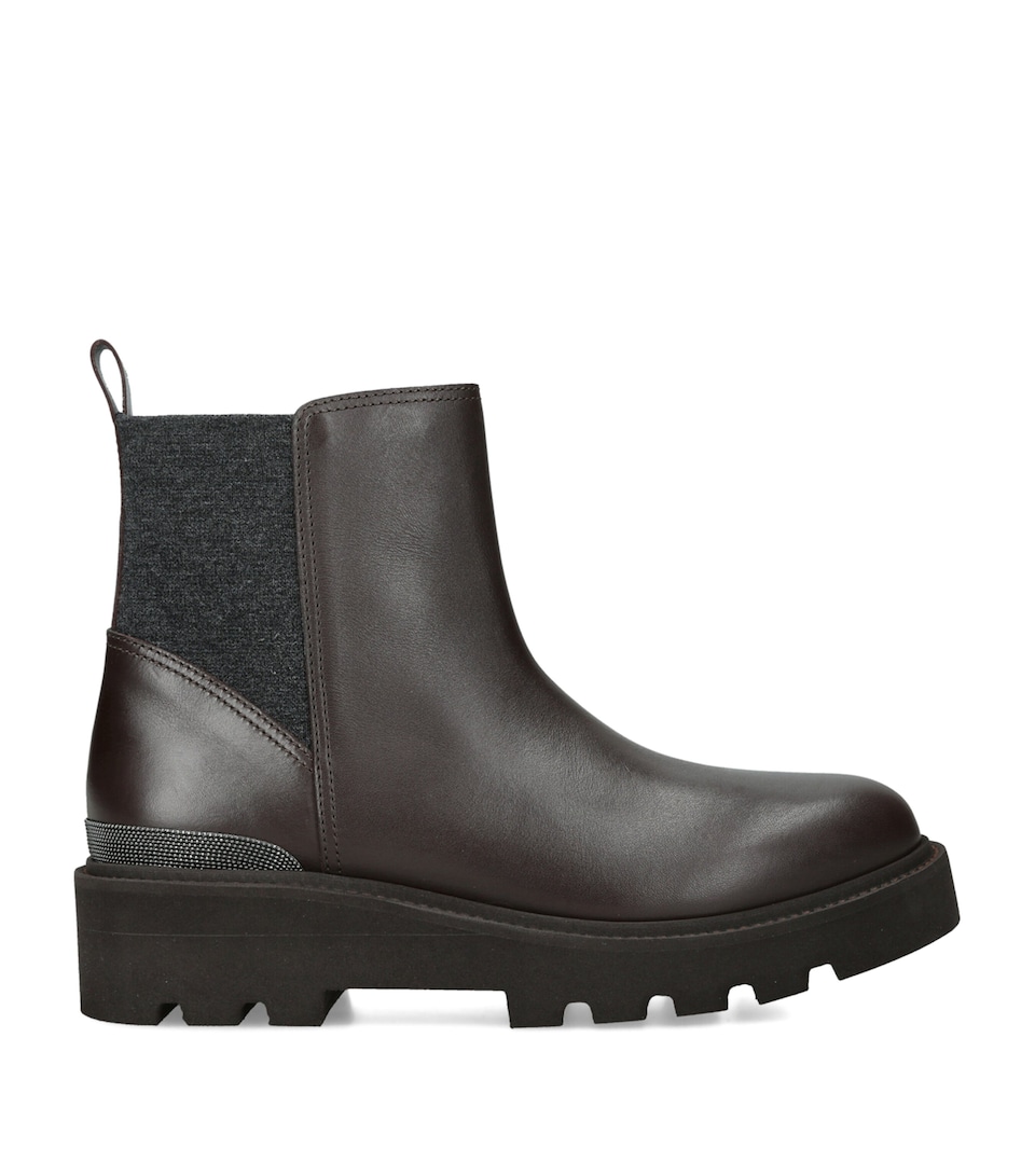 Brunello Cucinelli Kids Leather Ankle Boots Dark Brown