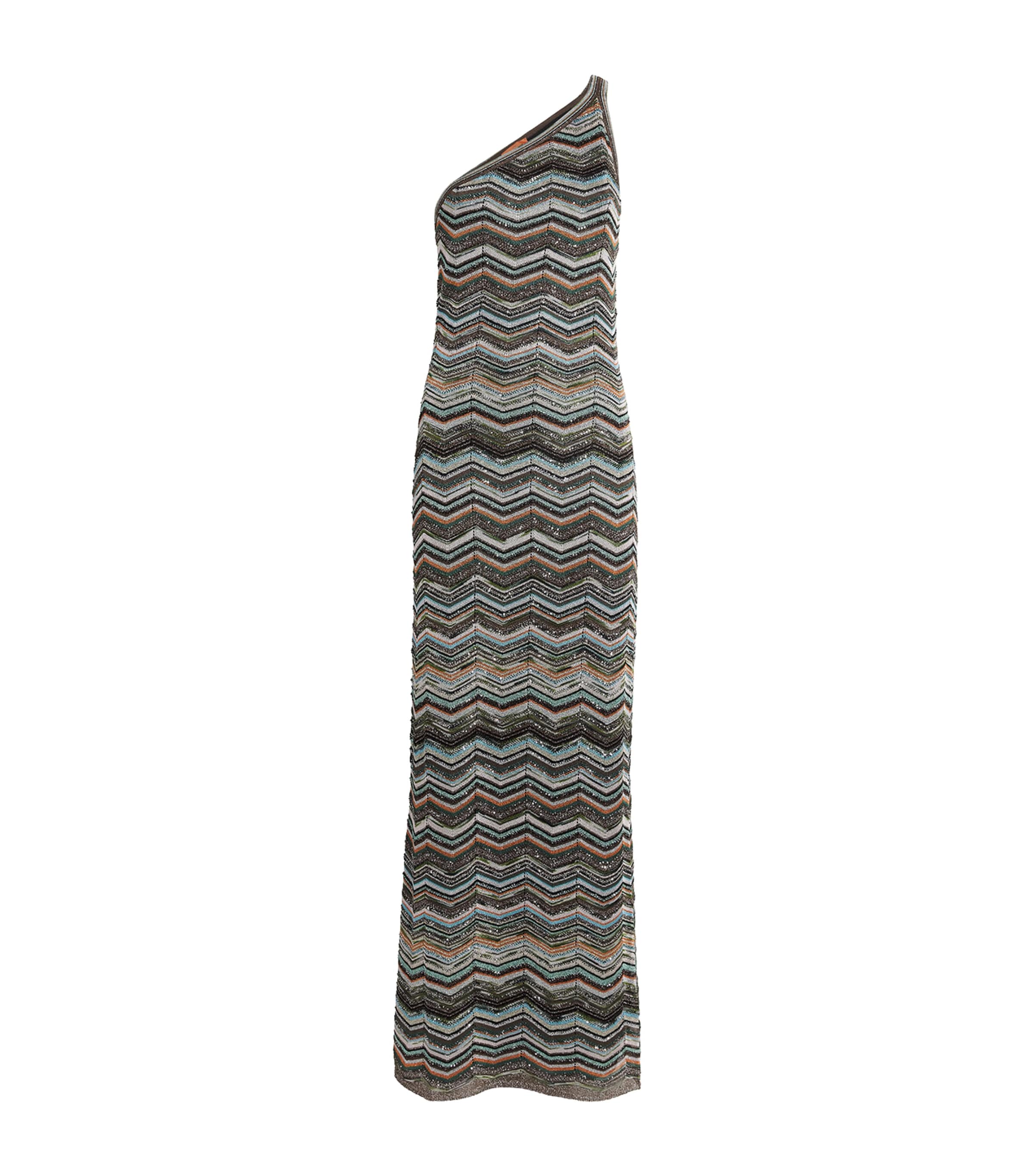 Missoni Womens Sequinned Asymmetric Maxi Dress Smspo Mlt W Blk/brwn