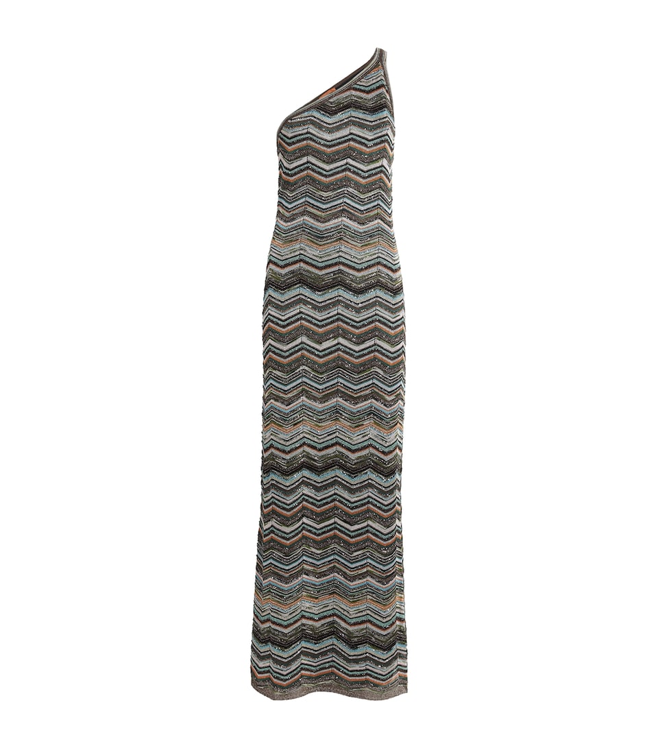 Missoni Womens Sequinned Asymmetric Maxi Dress Smspo Mlt W Blk/brwn