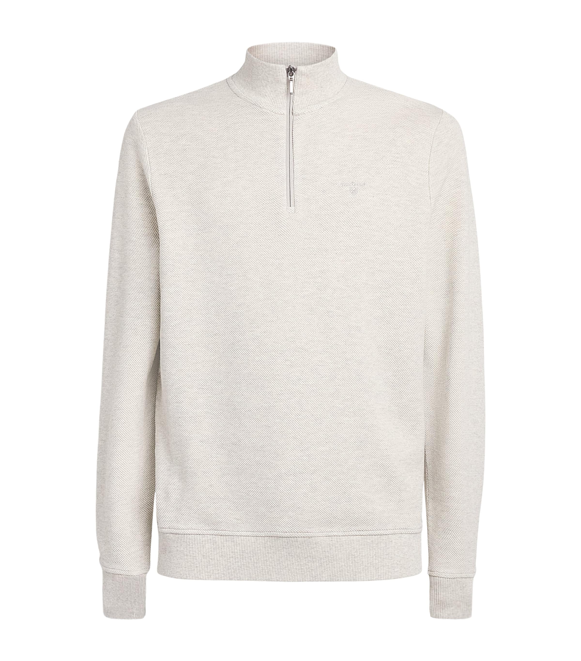 Barbour Mens Cotton Quarter-Zip Sweatshirt Ecru Marl