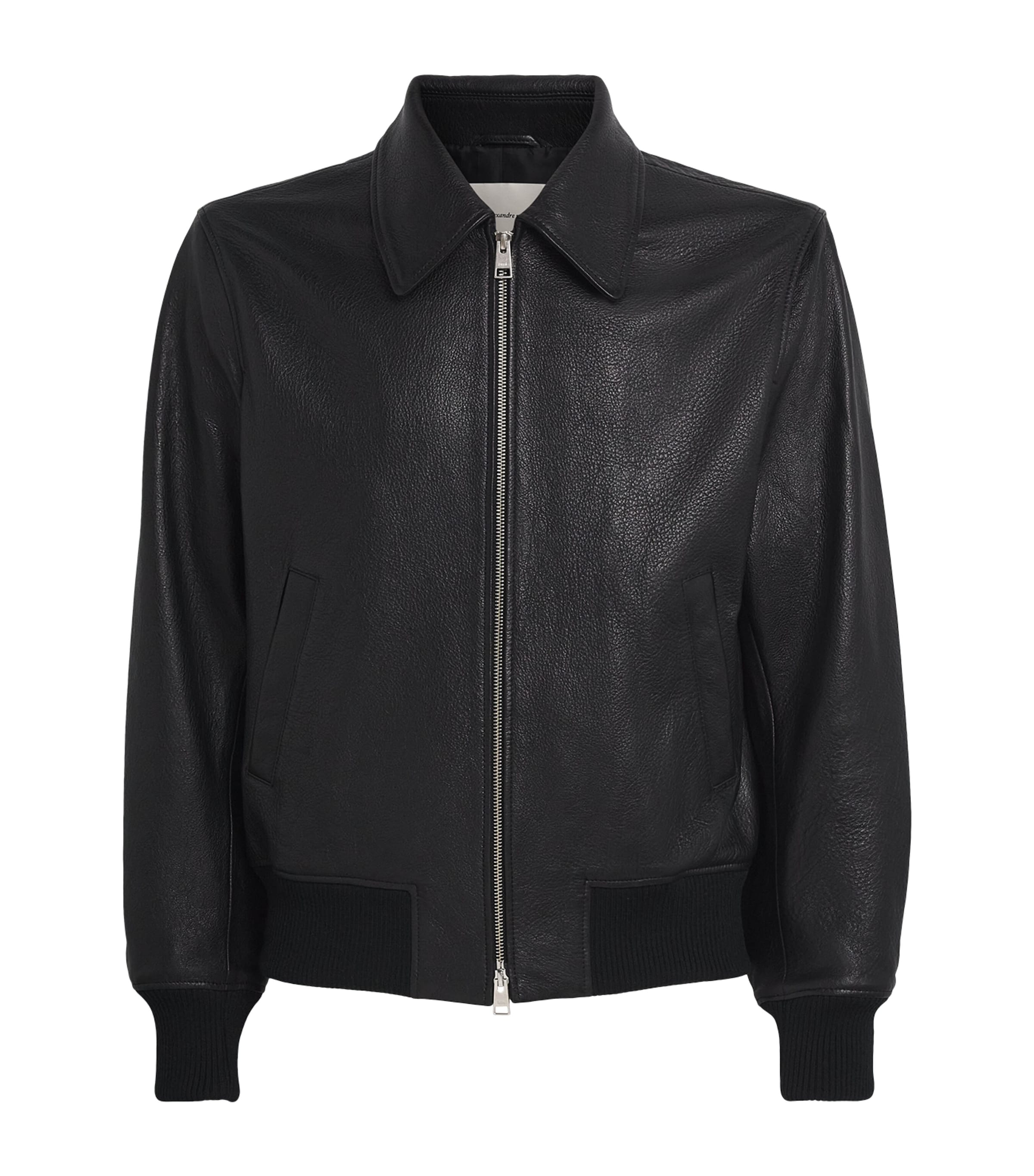 AMI Paris Mens Leather Collared Bomber Jacket Noir