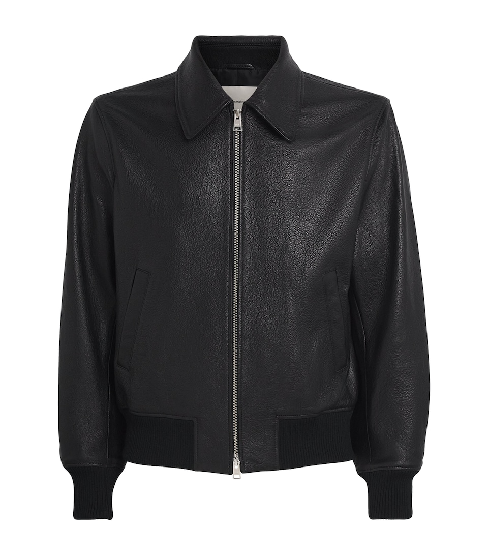 AMI Paris Mens Leather Collared Bomber Jacket Noir
