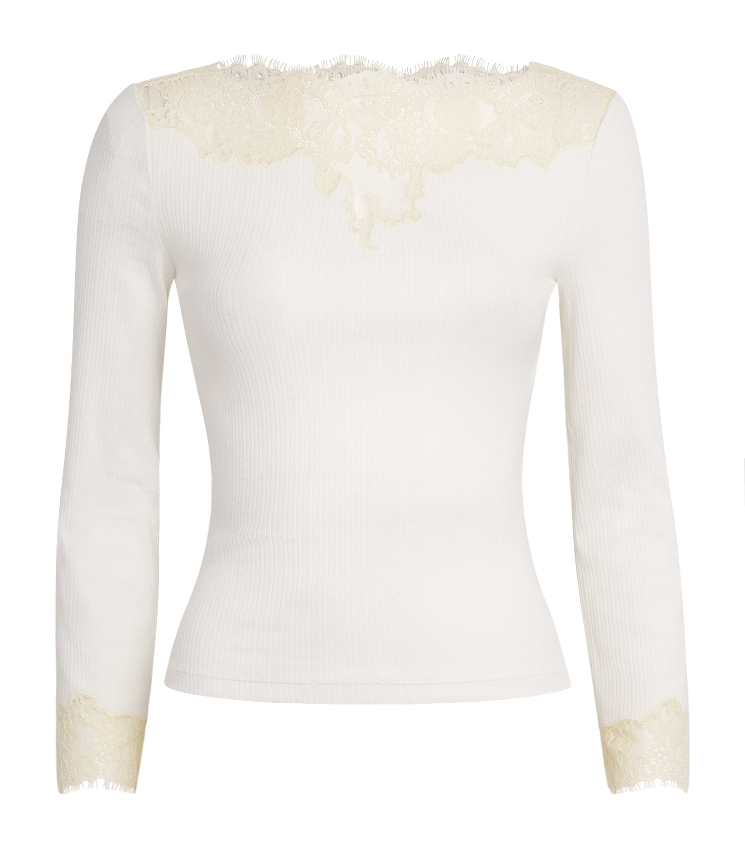 DÔEN Womens Stretch-Cotton Lace Riana T-Shirt Salt