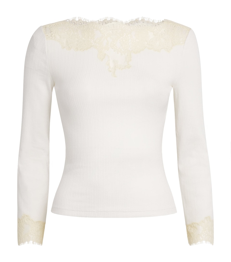 DÔEN Womens Stretch-Cotton Lace Riana T-Shirt Salt
