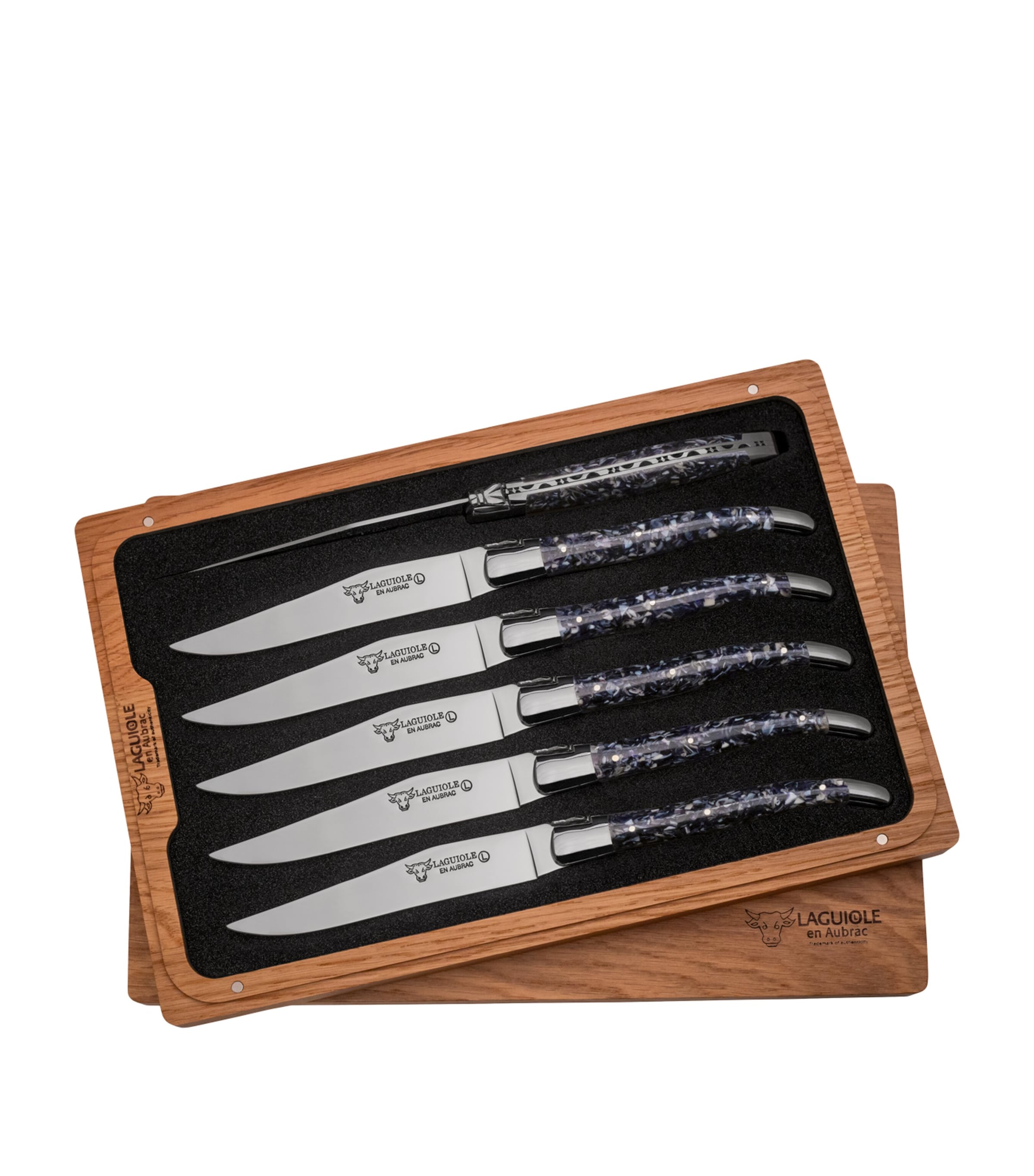Laguiole Shiny Shell Stainless Steel 6-Piece Steak Knife Set Blue Colour