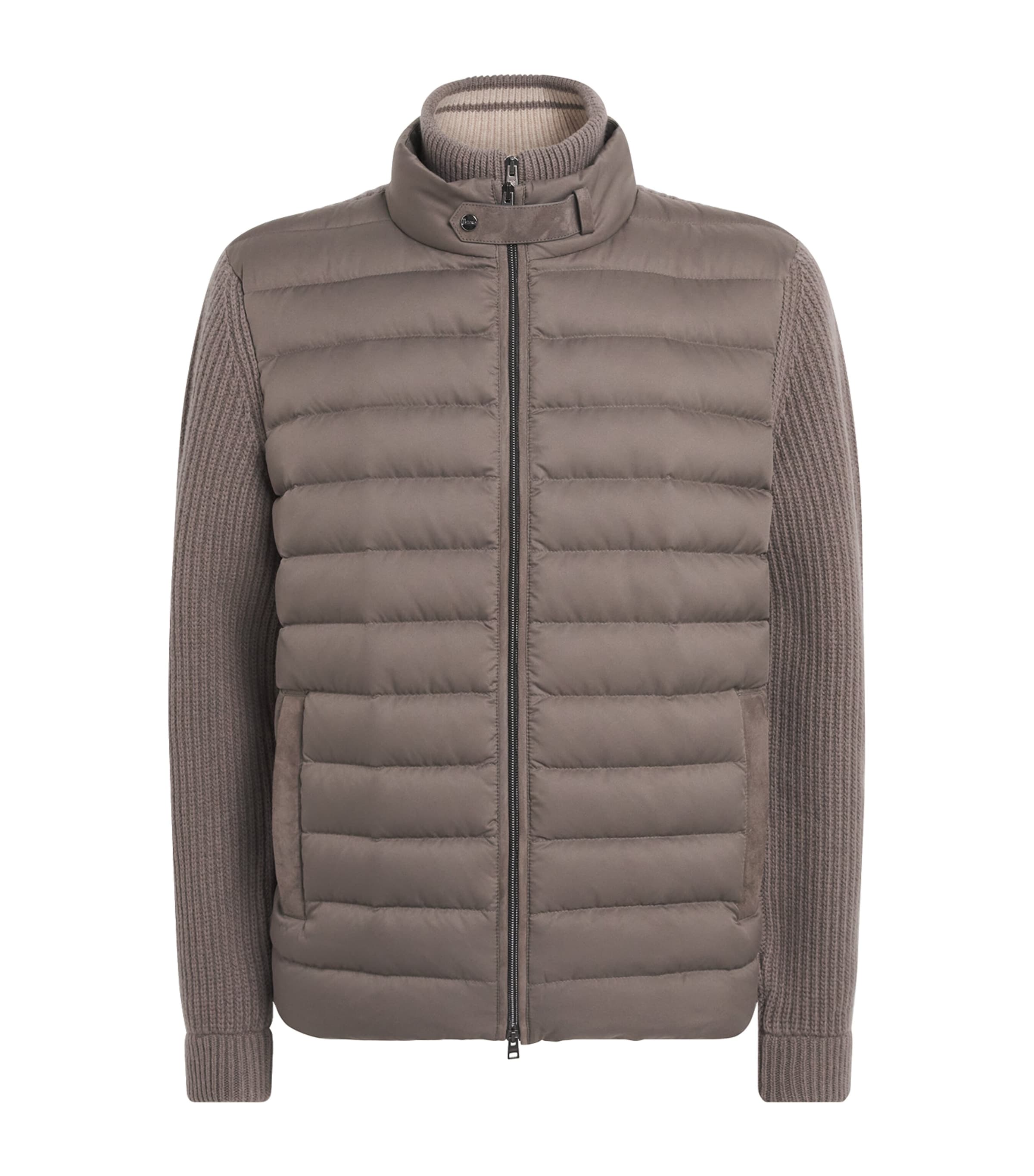 Herno Mens Wool Quilted Hybrid Jacket Visone
