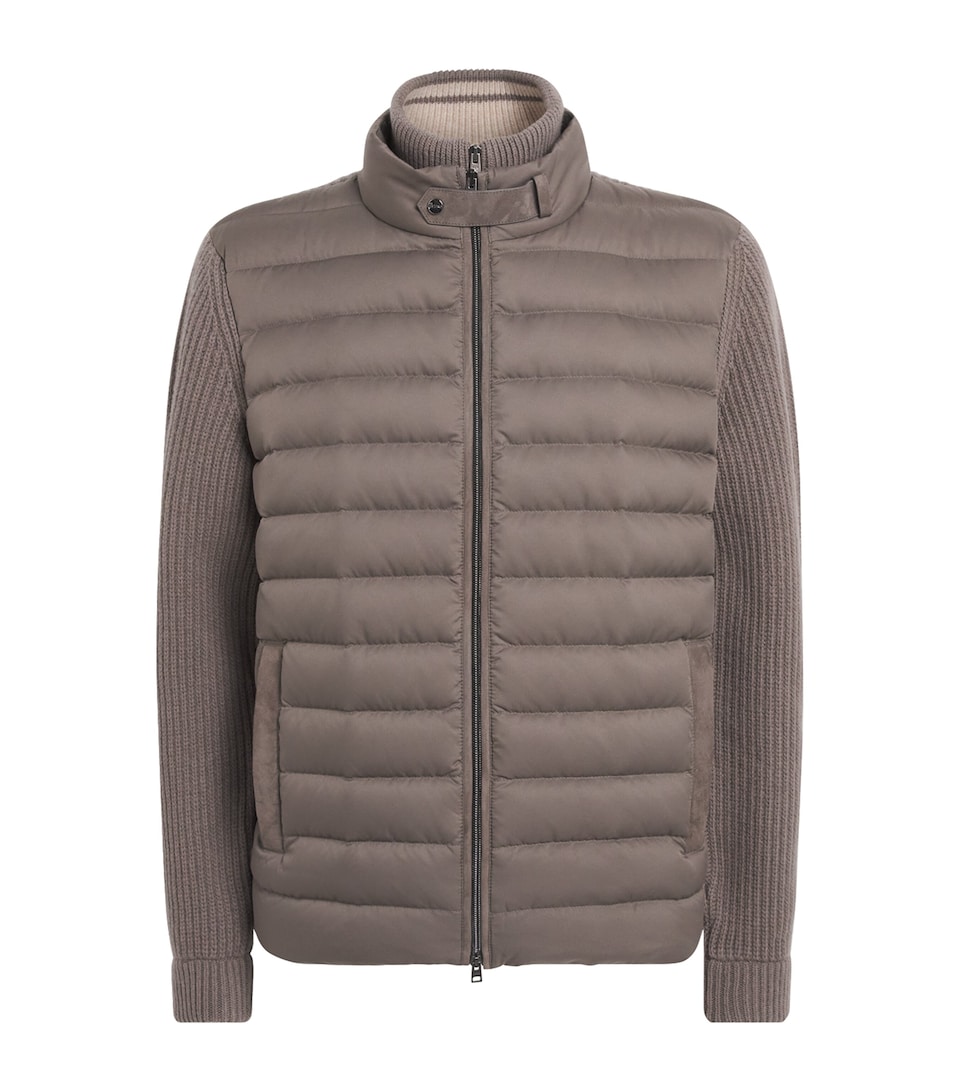 Herno Mens Wool Quilted Hybrid Jacket Visone