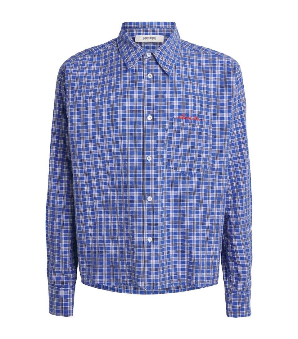 about:blank Mens Cotton Raw-Hem Check Shirt Blue