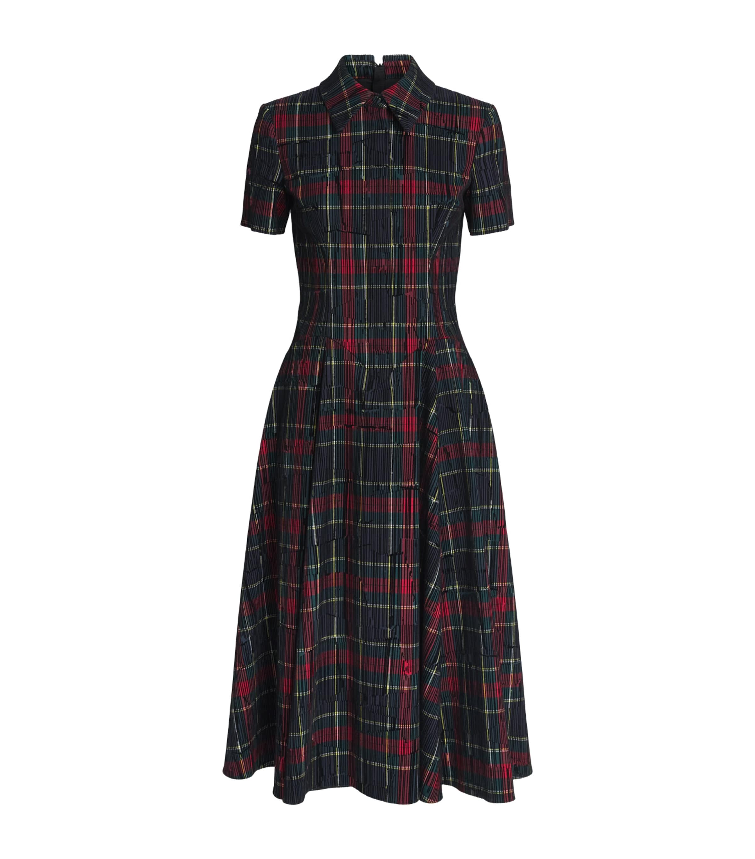 Emilia Wickstead Womens Flocked Check Jody Midi Dress Red & Green Check