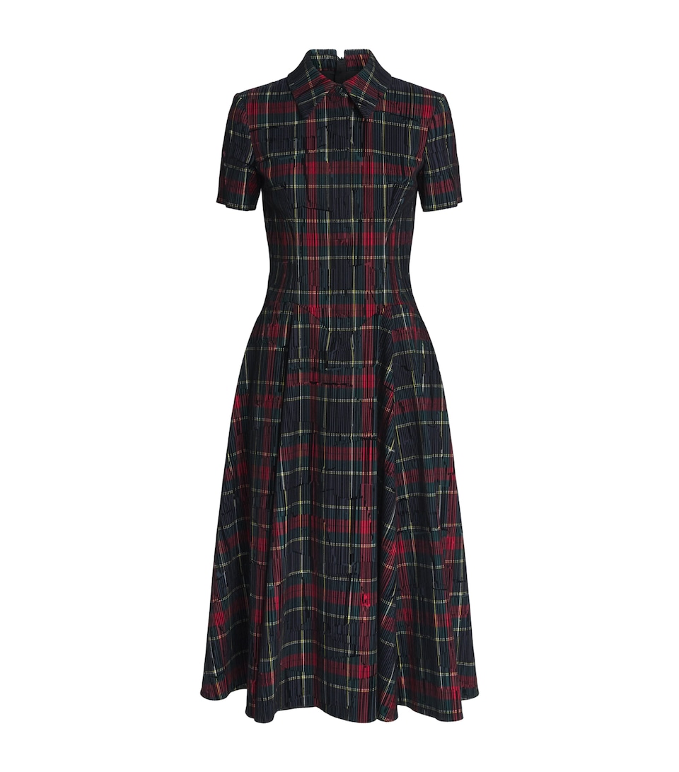 Emilia Wickstead Womens Flocked Check Jody Midi Dress Red & Green Check