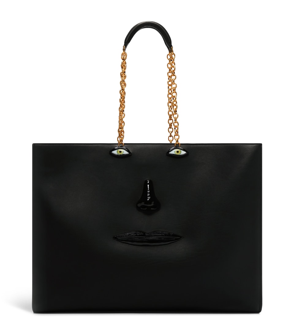 Schiaparelli Calfskin Face Tote Bag Black