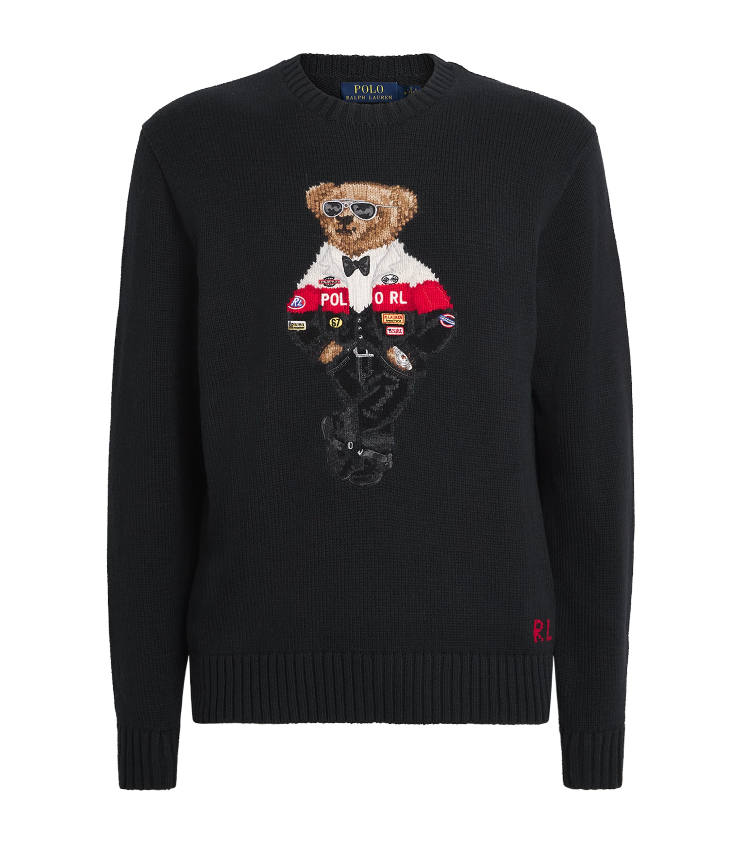 Polo Ralph Lauren Mens Cotton-Cashmere Polo Bear Jumper Polo Black
