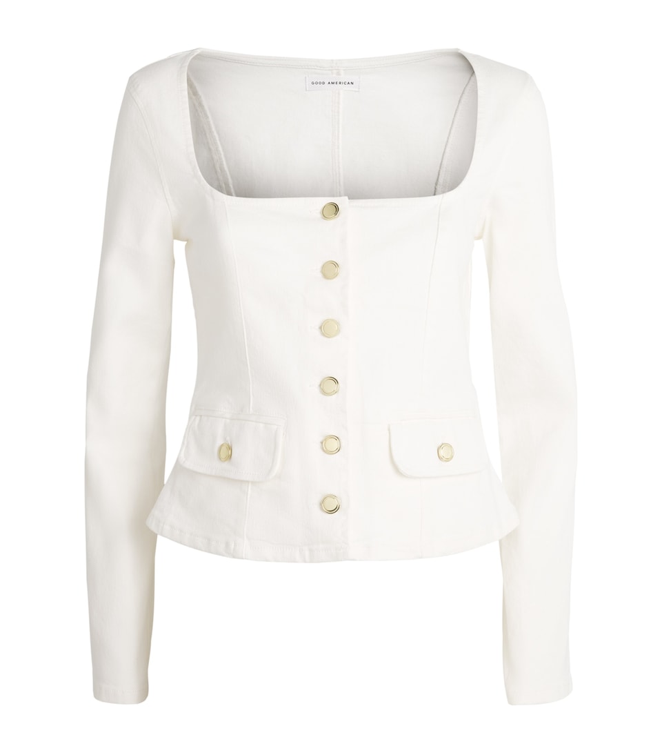 Good American Womens Square-Neck Denim Jacket Cotton White