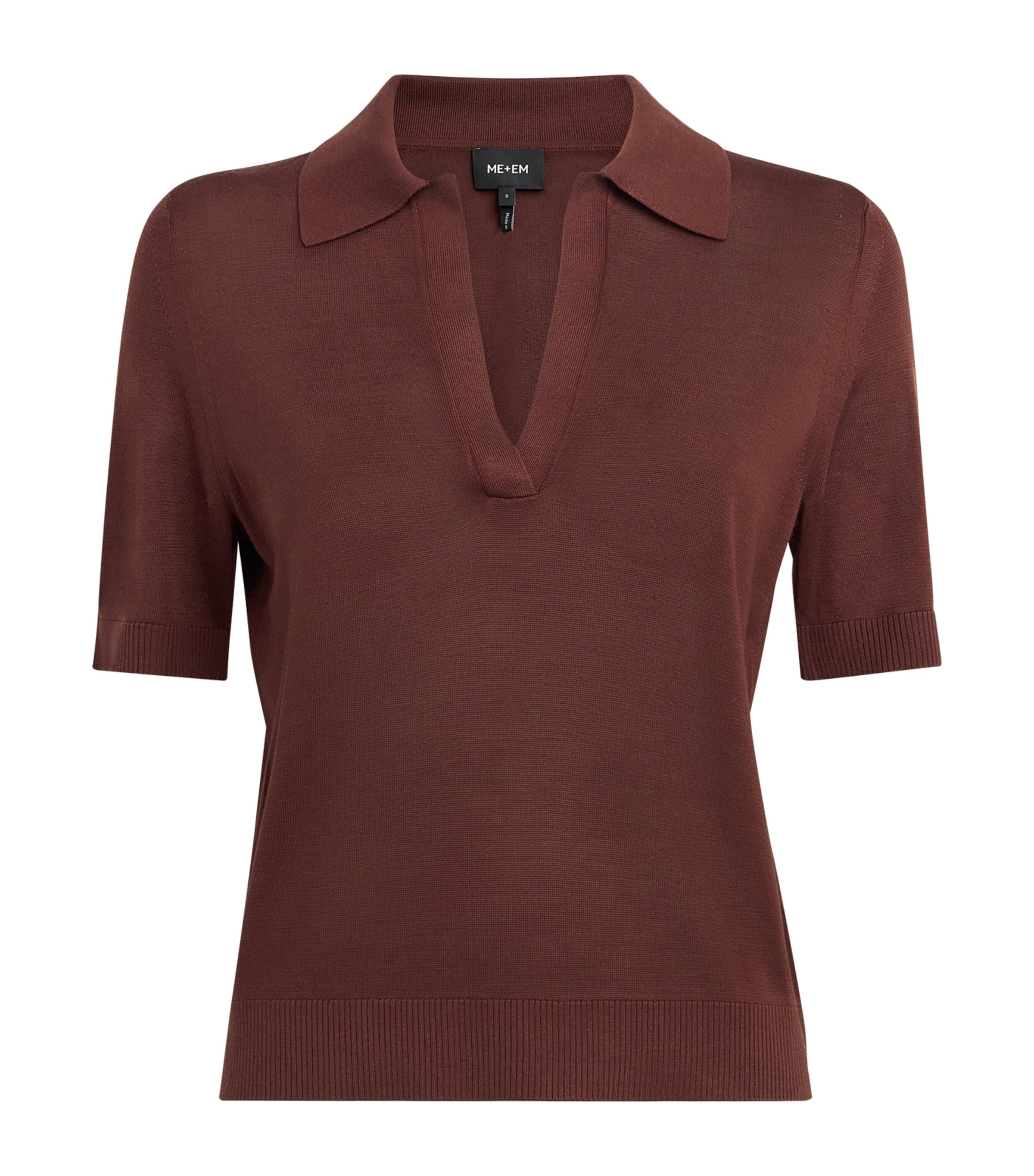 ME+EM Womens Silk Polo Shirt Cinnamon Brown