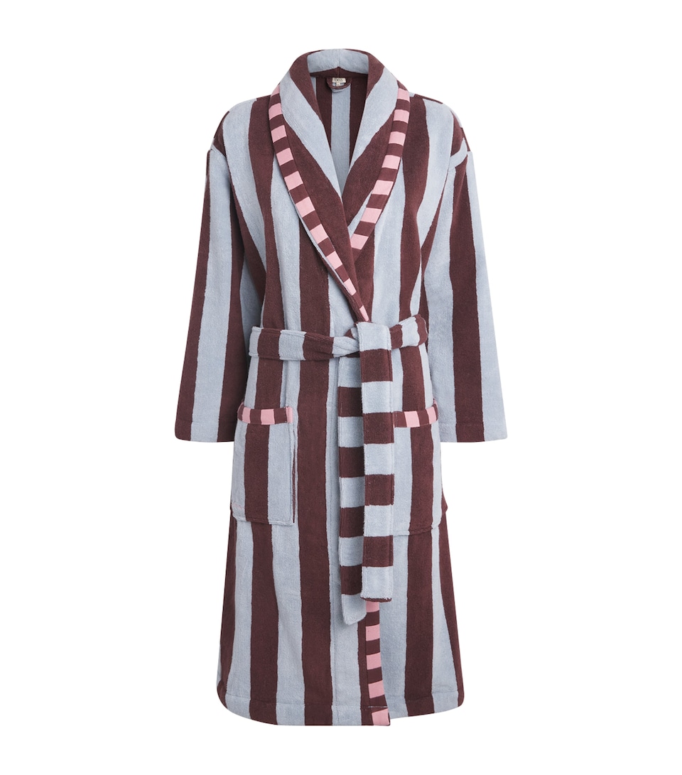 TBCO Womens Terry Cotton Bath Robe Blue Stripe