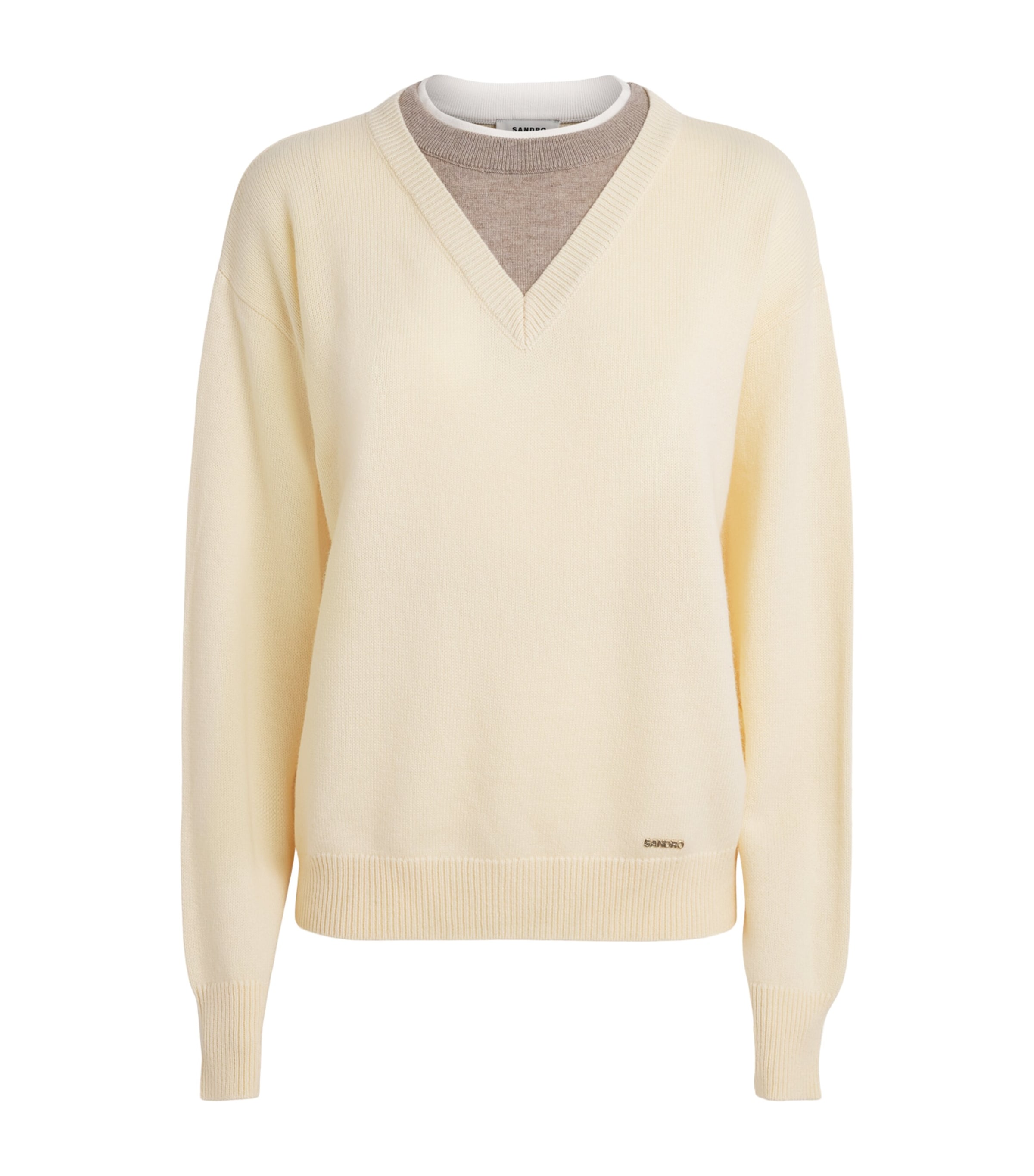 Sandro Paris Womens Wool-Cashmere Layered Sweater Ecru