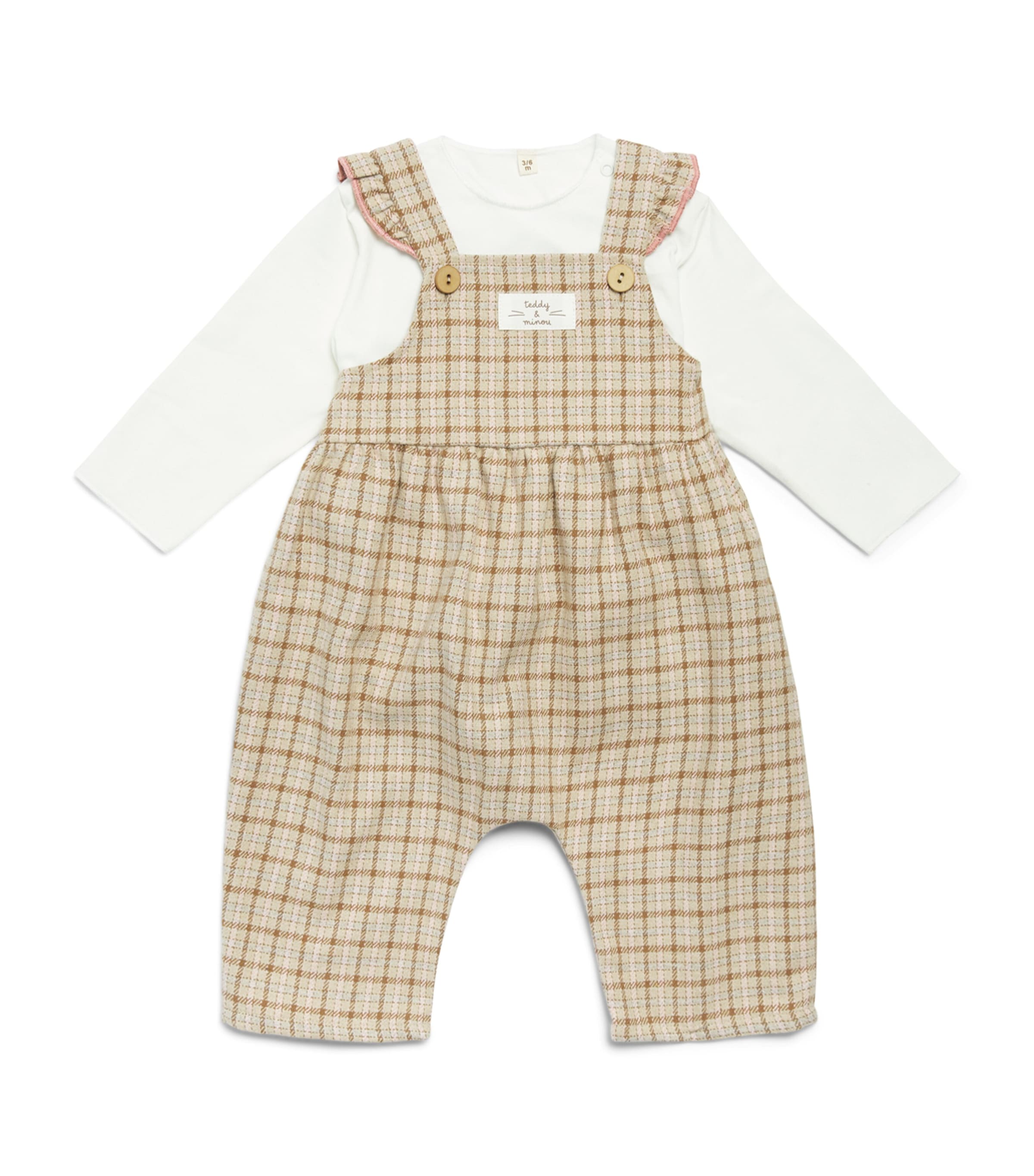 Teddy & Minou Gingham T-Shirt and Salopettes Set (1-18 Months) Steam Grey