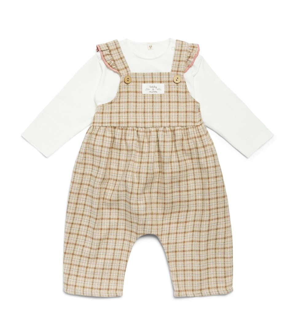 Teddy & Minou Gingham T-Shirt and Salopettes Set (1-18 Months) Steam Grey