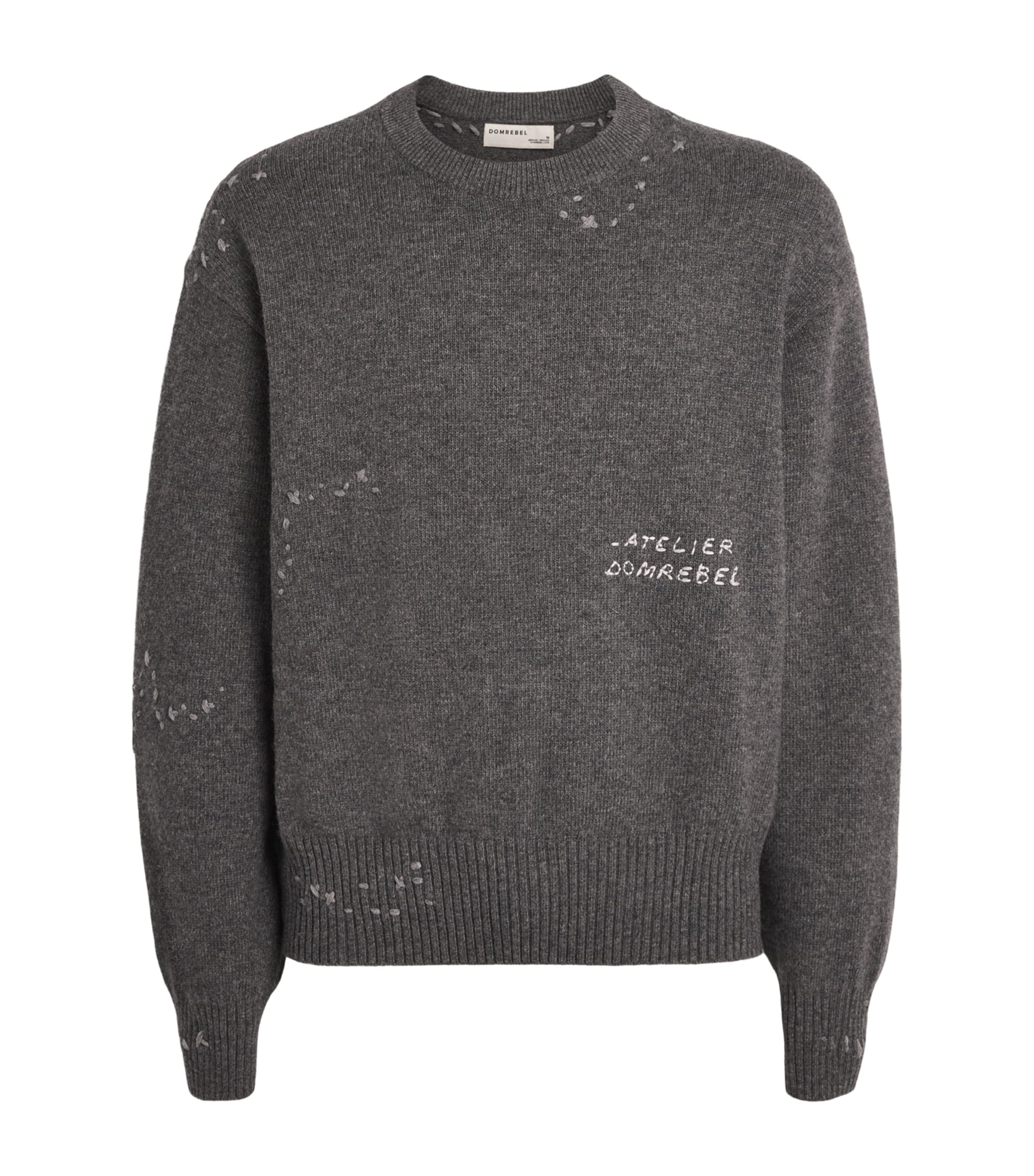 DOMREBEL Mens Wool-Blend Embroidered Wiser Sweater Grey