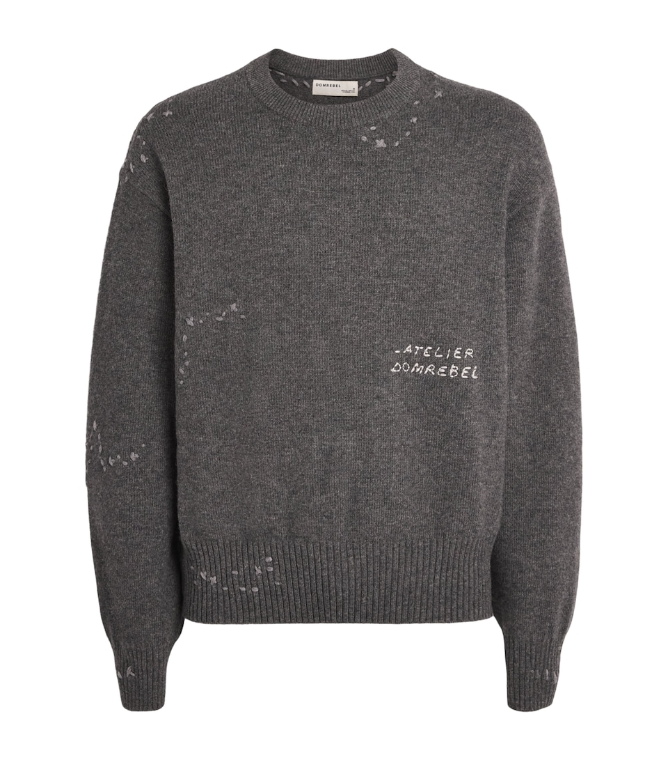 DOMREBEL Mens Wool-Blend Embroidered Wiser Sweater Grey