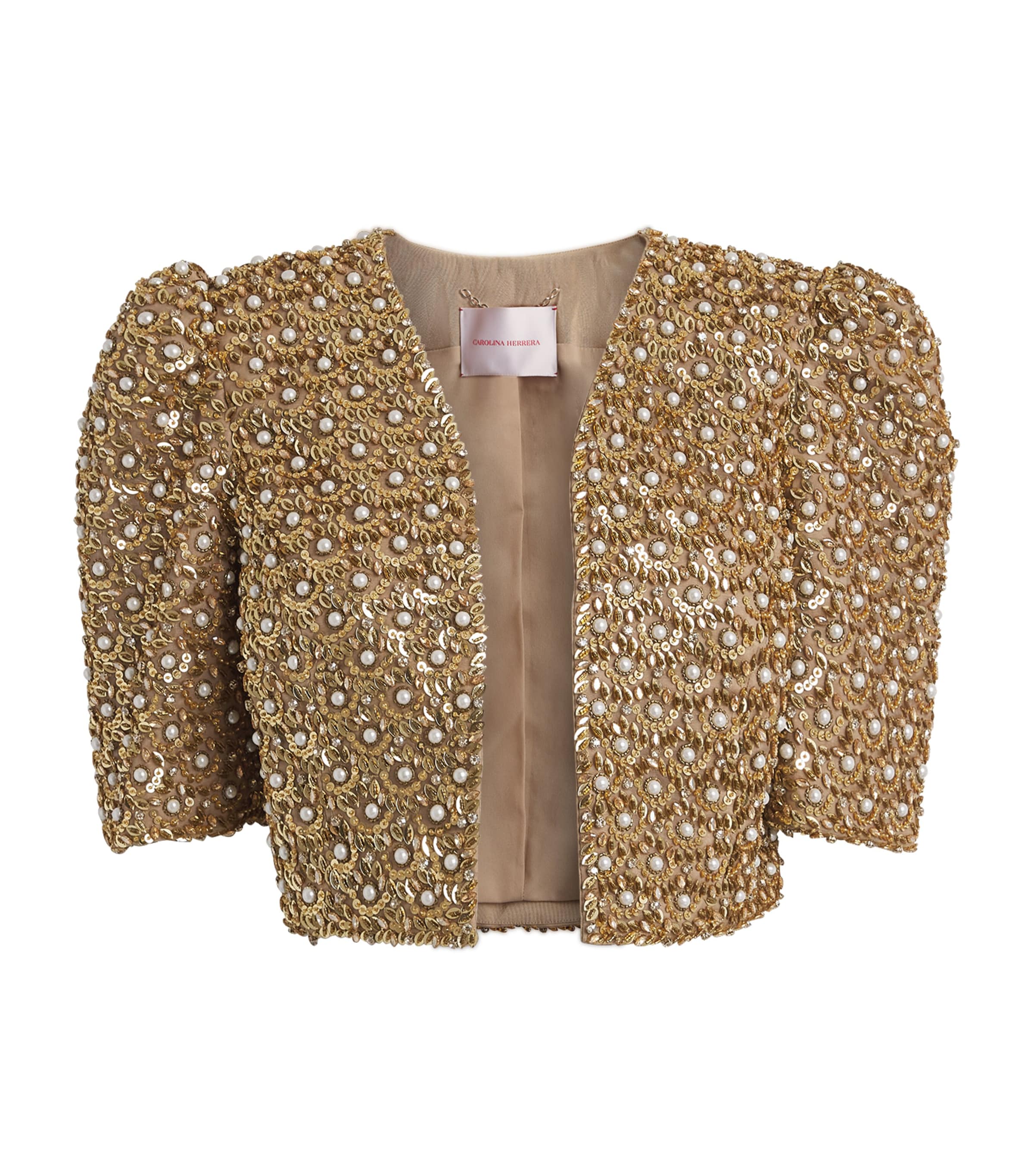 Carolina Herrera Womens Embellished Cropped Jacket Gold