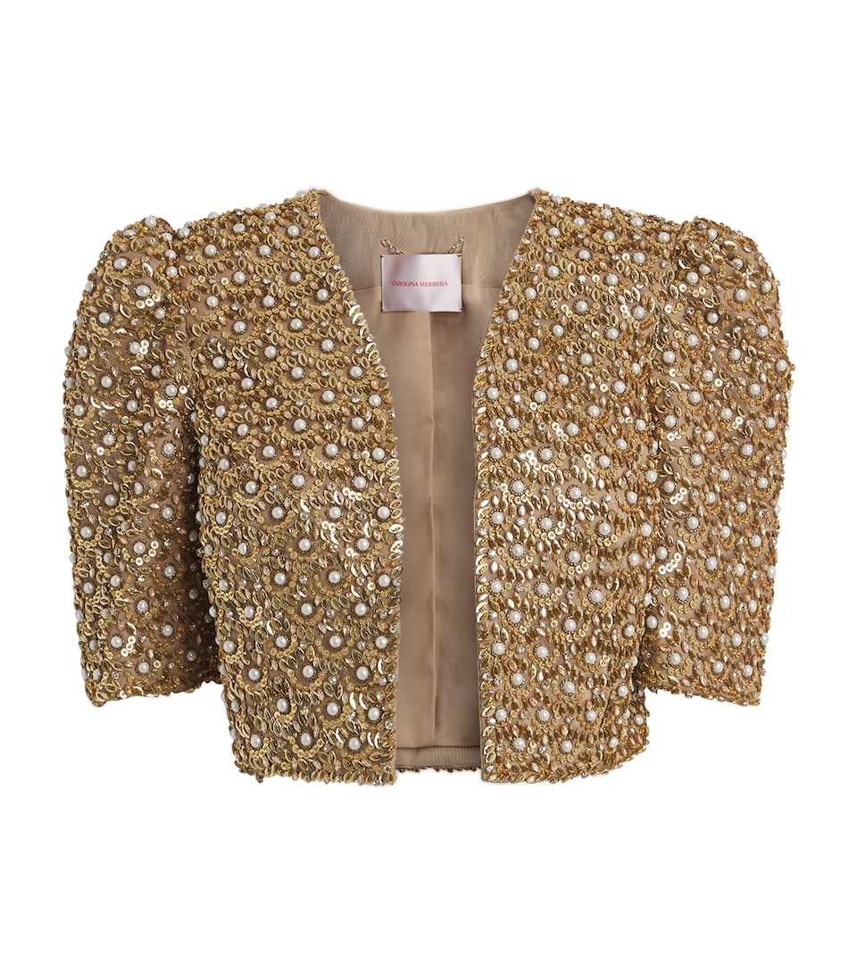 Carolina Herrera Womens Embellished Cropped Jacket Gold