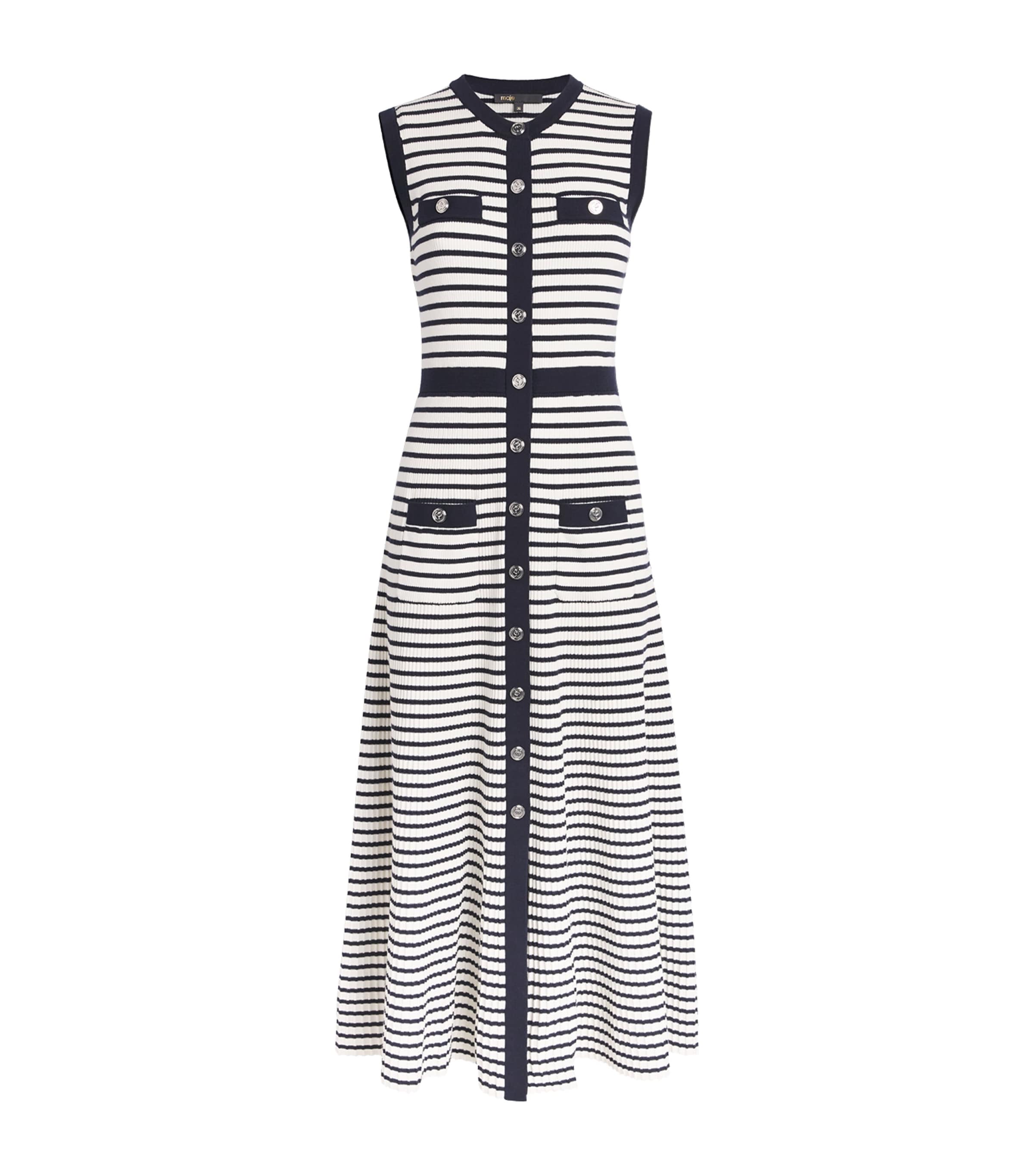 Maje Womens Rib-Knit Breton Stripe Midi Dress Ecru/navy Blue