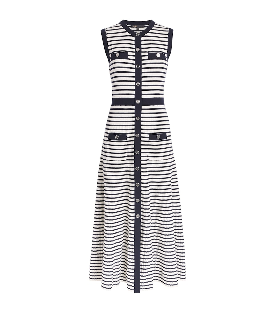 Maje Womens Rib-Knit Breton Stripe Midi Dress Ecru/navy Blue