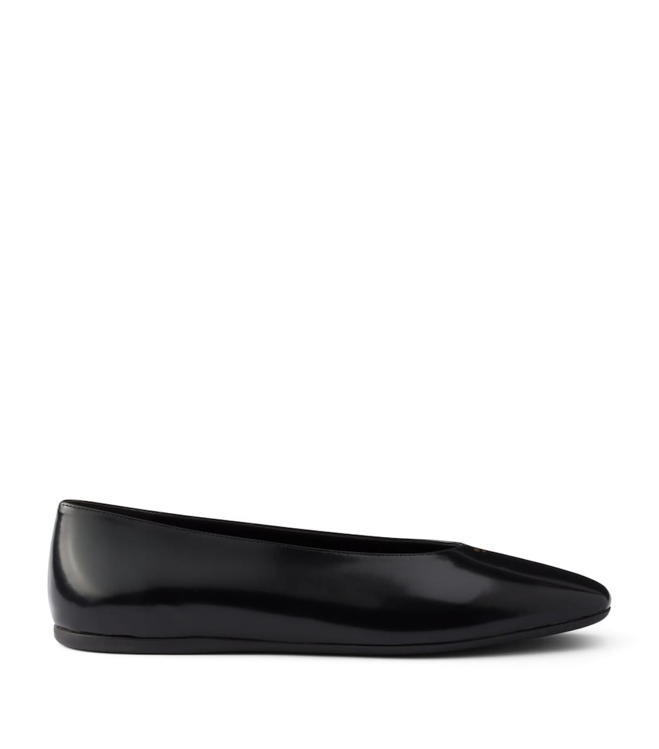 Prada Leather Logo Ballet Flats Black
